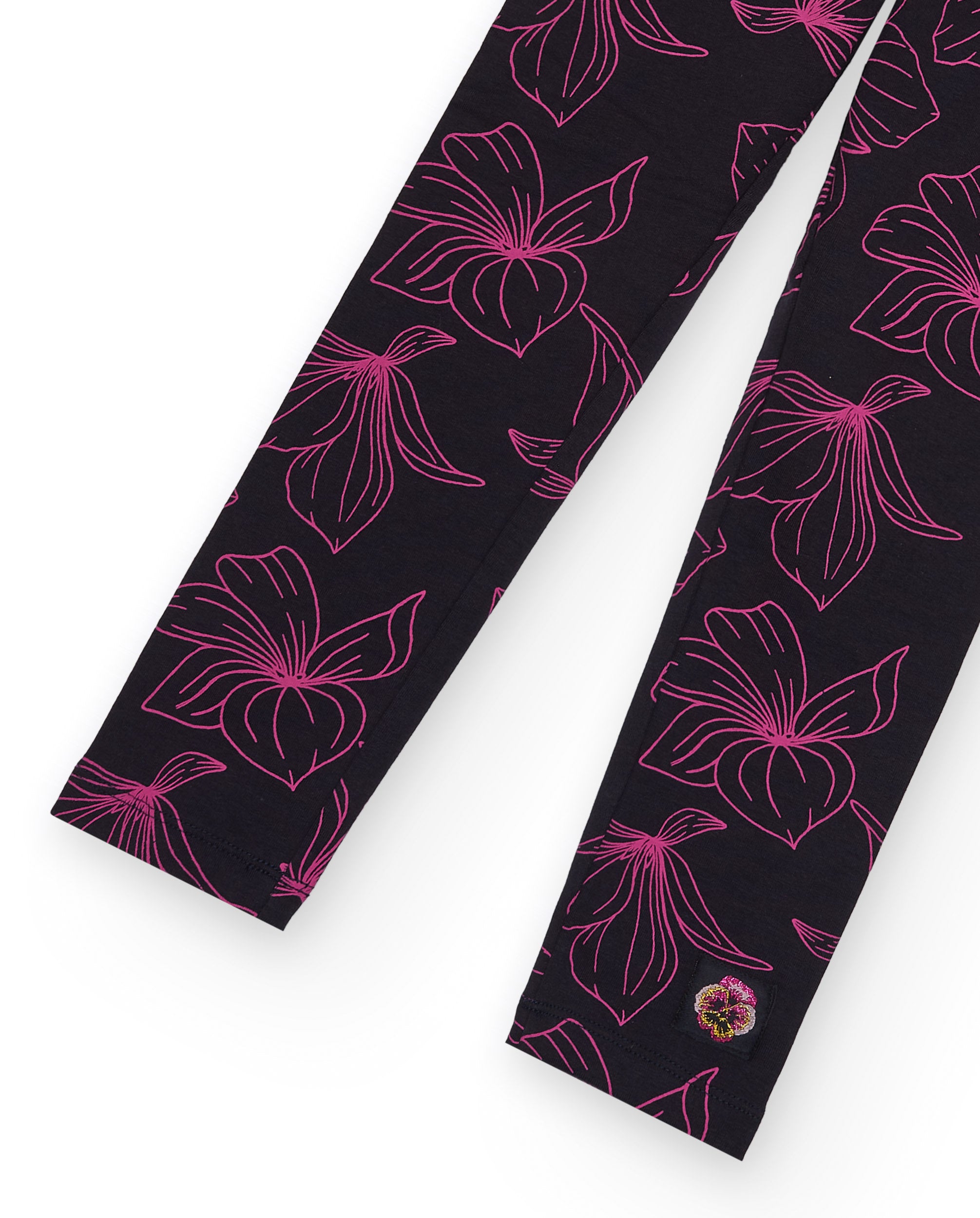 Leggings niña en negro con estampado floral rosa colección