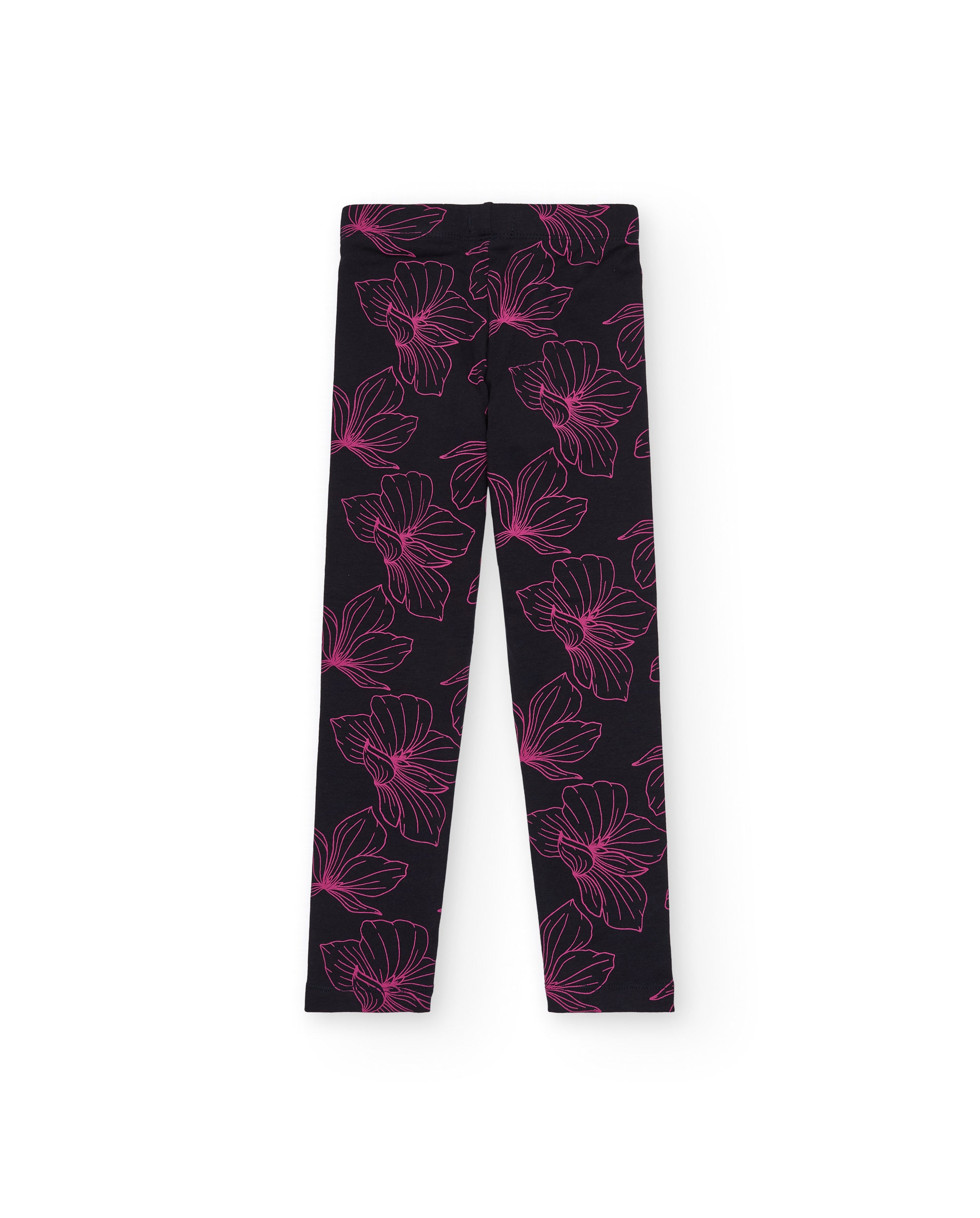 Leggings niña en negro con estampado floral rosa colección