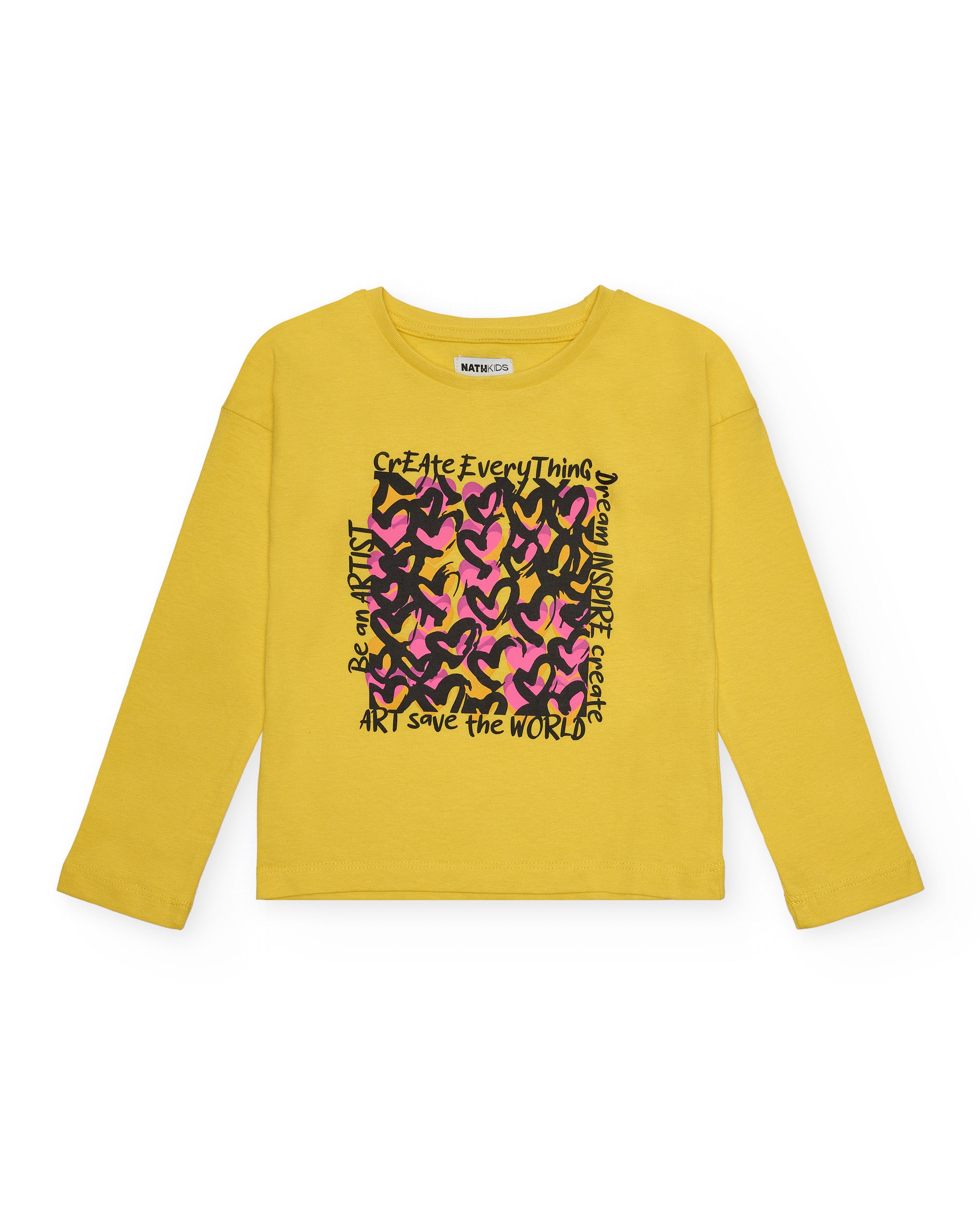 Camiseta niña en amarillo con estampado de corazones y mensaje
