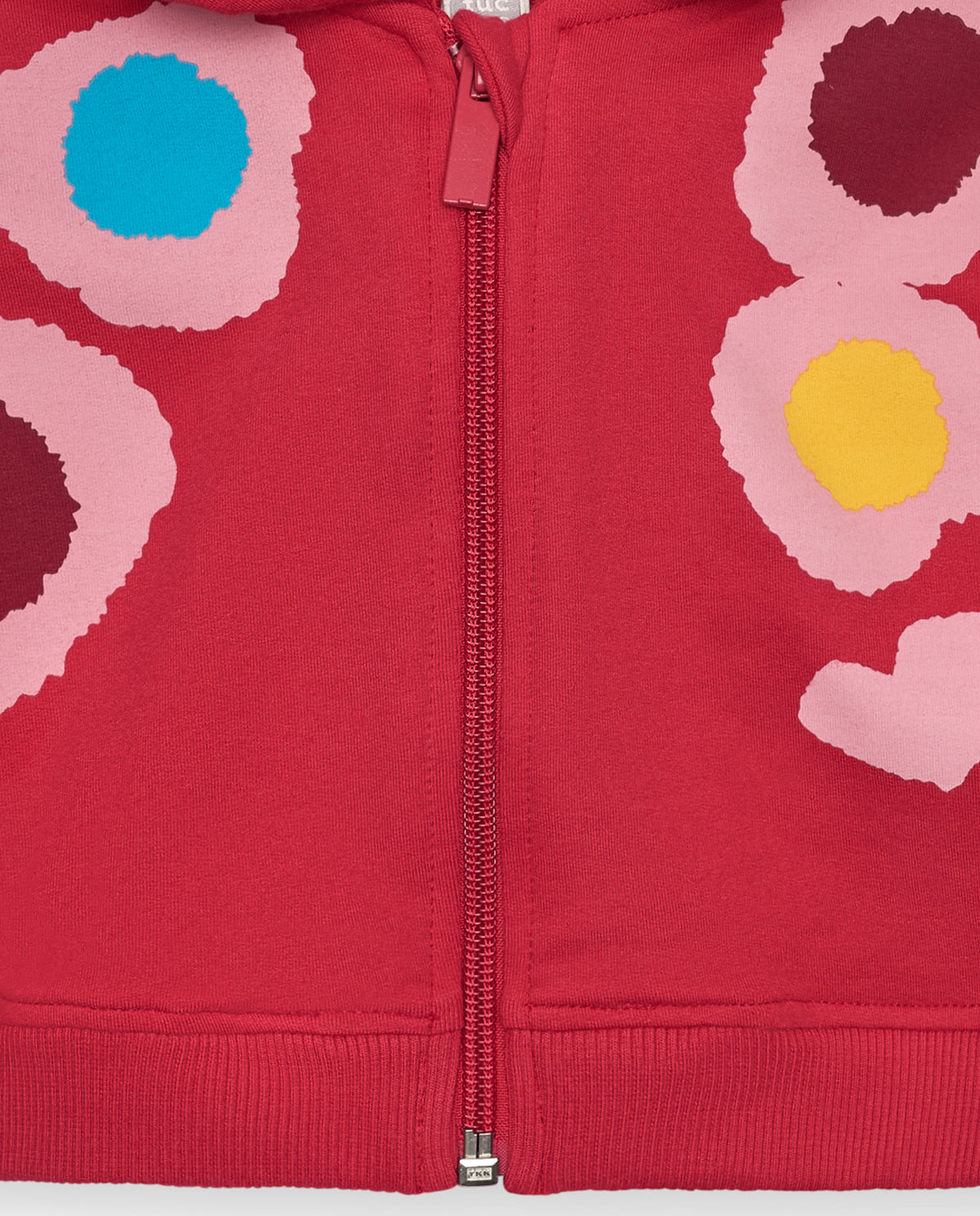 Chaqueta de felpa niña en rojo con estampado floral y capucha