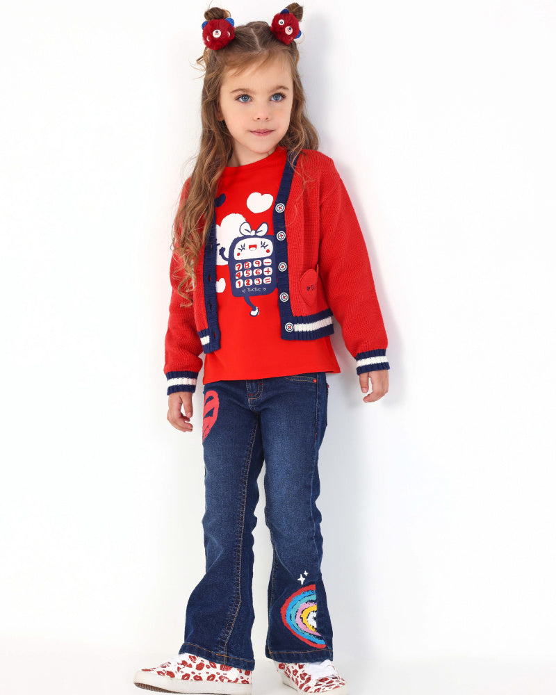 Pantalón denim niña en azul oscuro con ilustraciones creativas