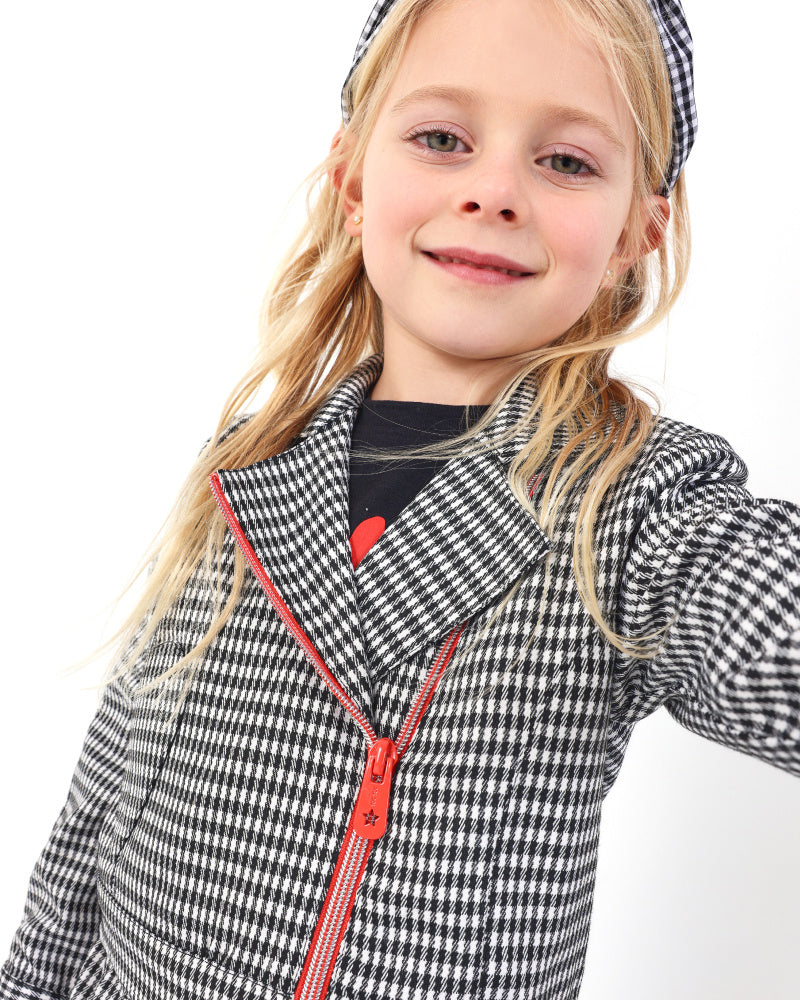 Chaqueta de cuadros vichy con cierre asimétrico en rojo para