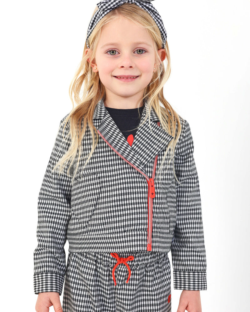Chaqueta de cuadros vichy con cierre asimétrico en rojo para