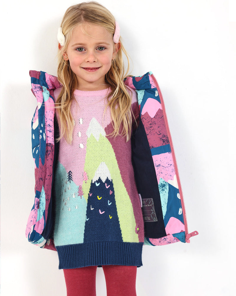 Vestido rosa con diseño de montañas para niña de la colección