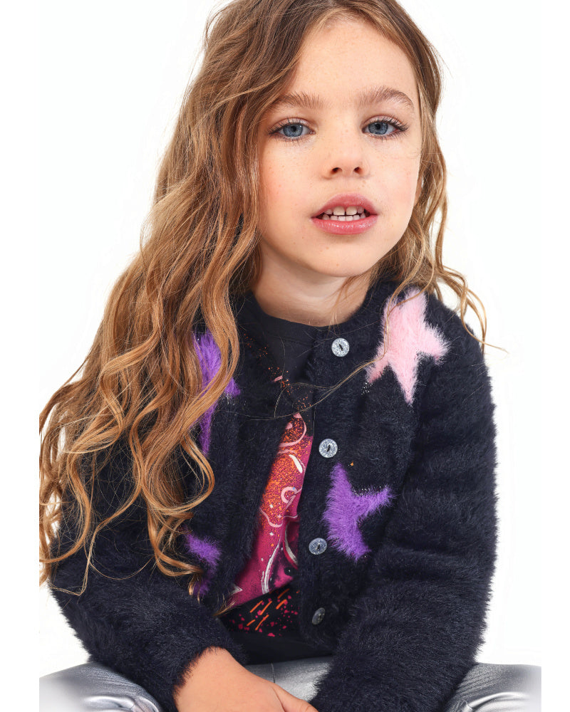 Cárdigan para niña en color negro con estrellas multicolores