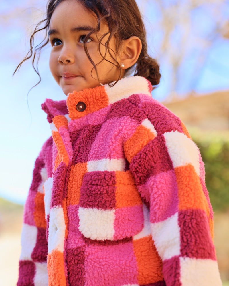 Chaqueta para niña en multicolor con diseño a cuadros colección