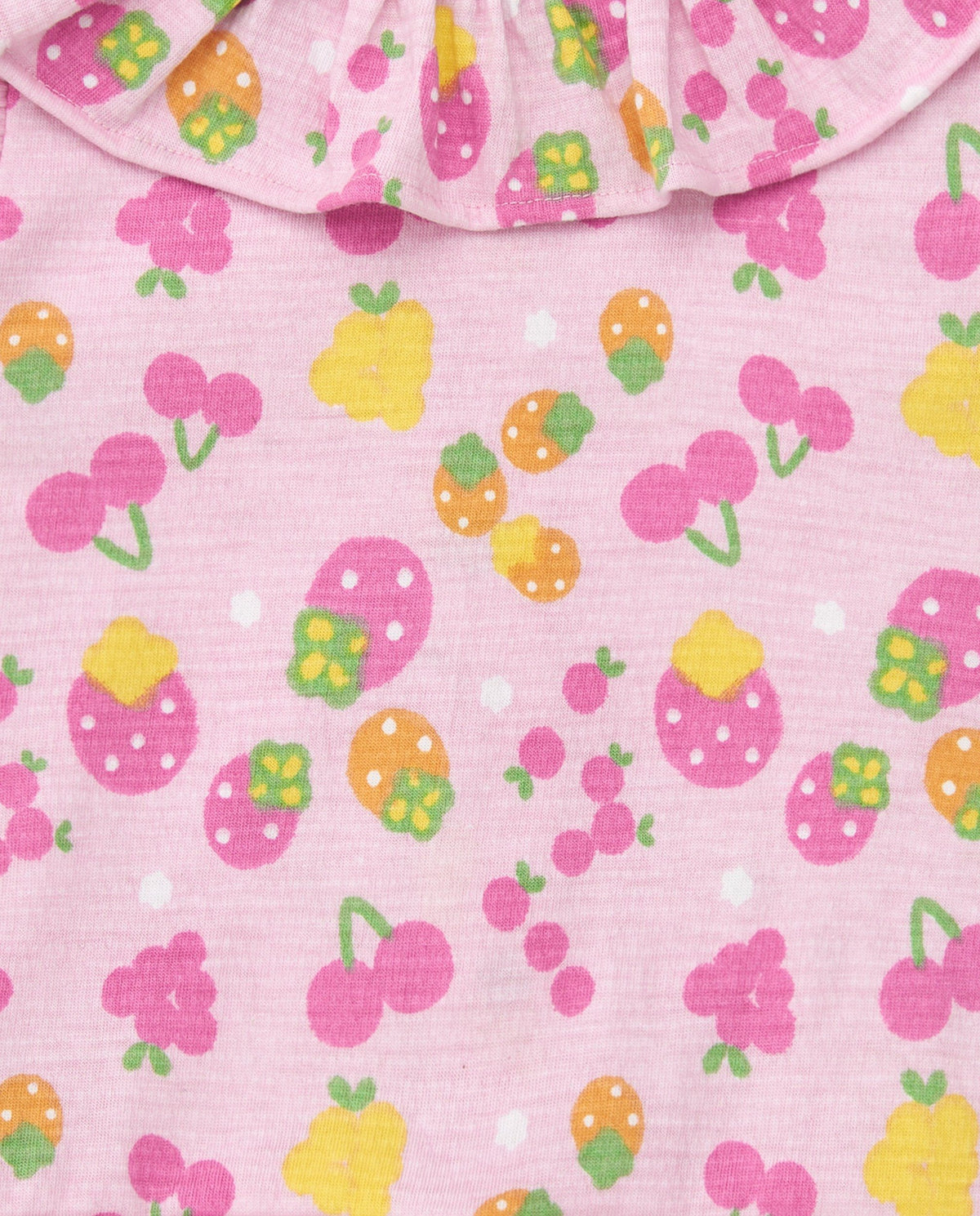 Conjunto de punto para niña con vestido rosa estampado de frutas