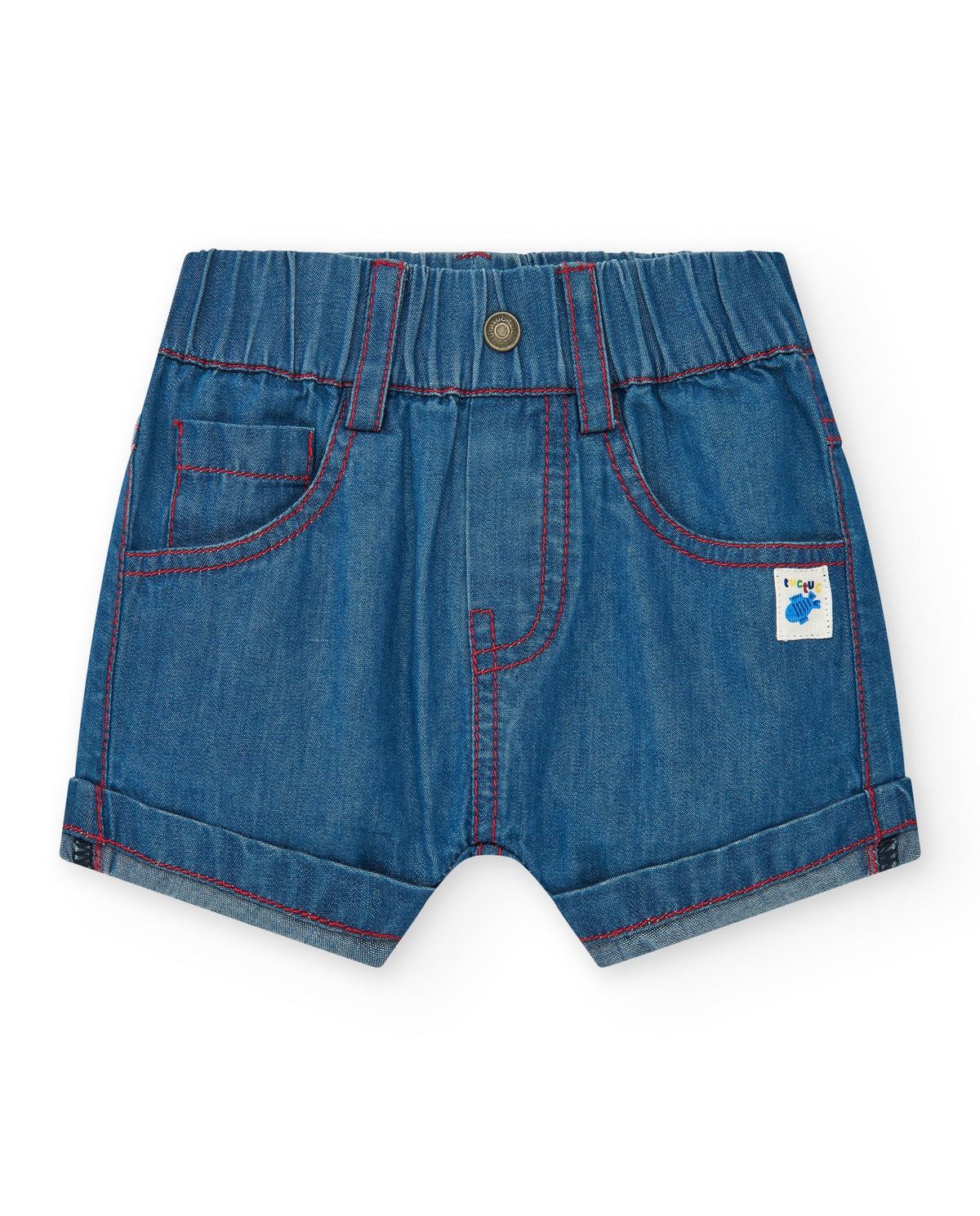 Conjunto para niño con camiseta roja shorts vaqueros