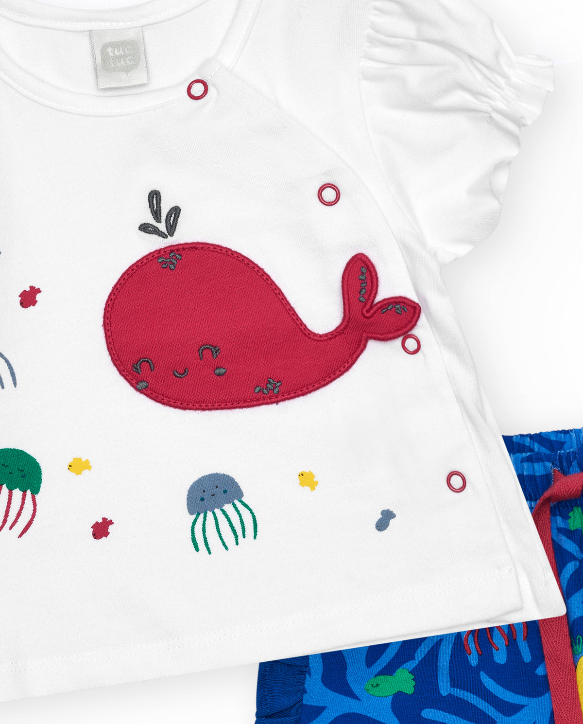 Conjunto para niña con camiseta blanca de ballena y pantalón