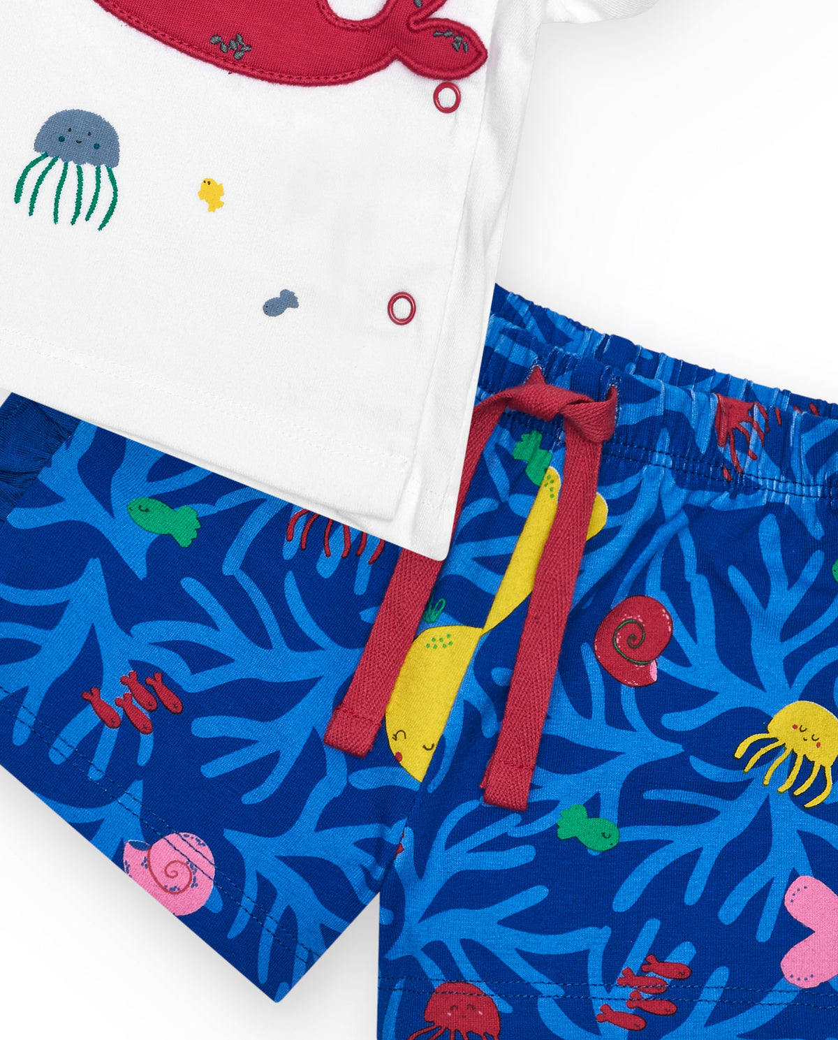 Conjunto para niña con camiseta blanca de ballena y pantalón