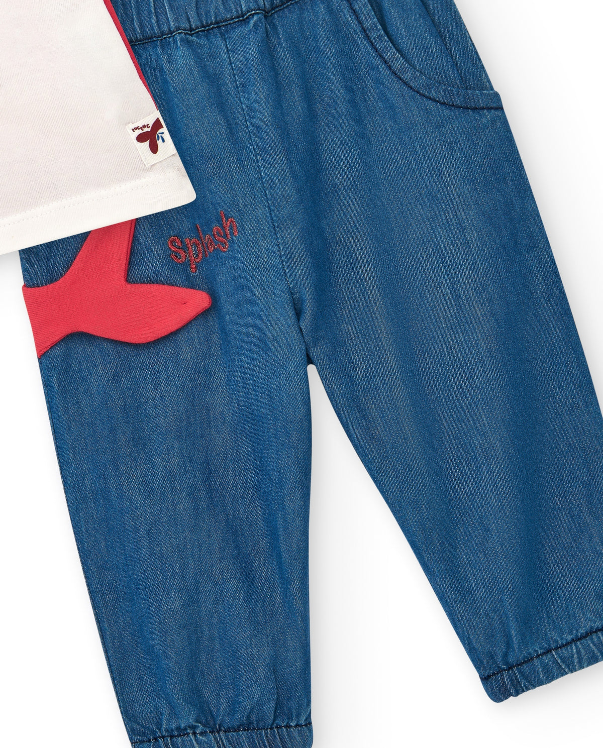 Conjunto para niña con camiseta roja de ballena y pantalón