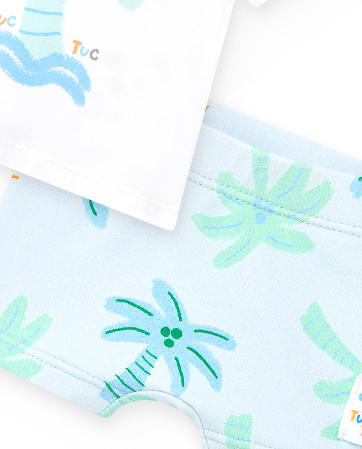 Conjunto de baño para niño con camiseta blanca de palmera y