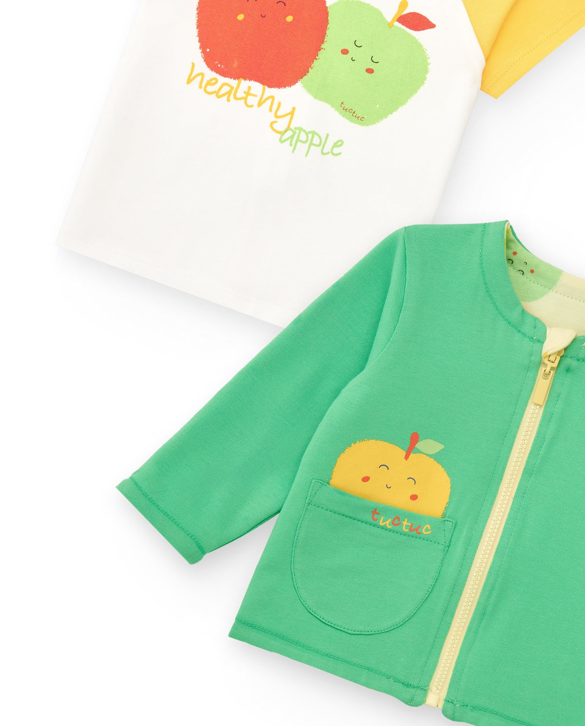 Conjunto de felpa para niño con camiseta de manzanas, pantalón