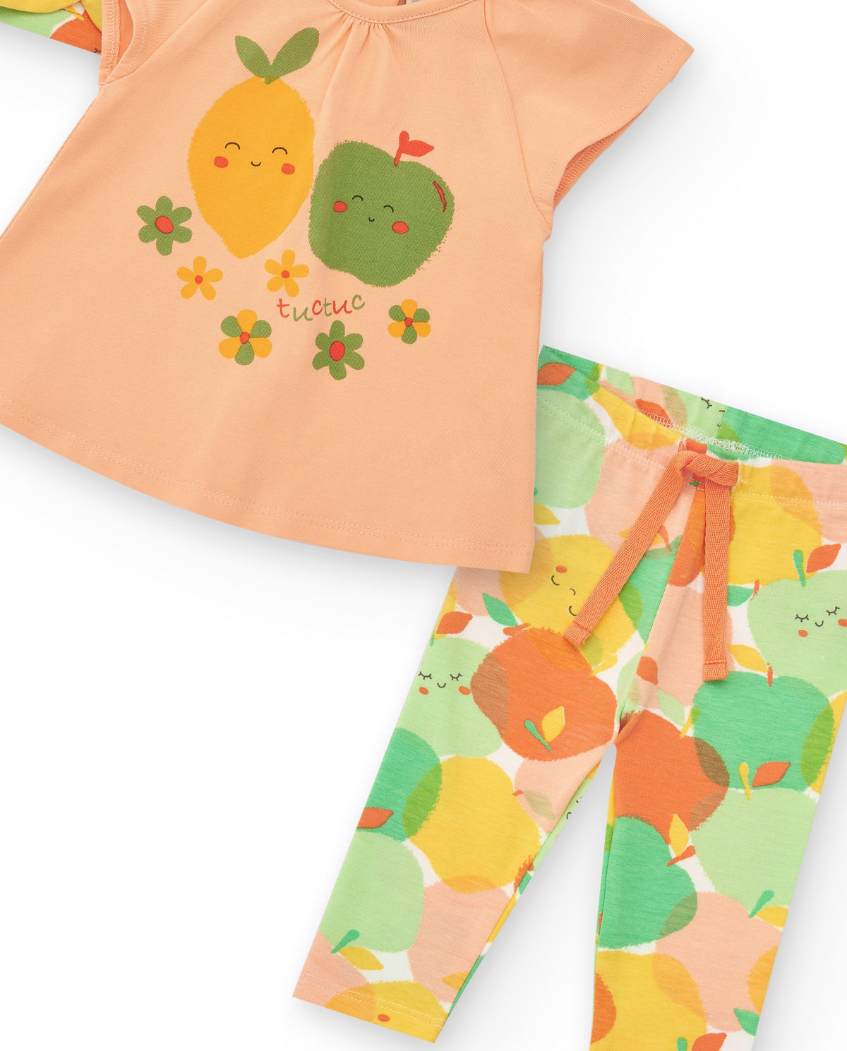Conjunto de felpa para niña con camiseta de frutas, leggins
