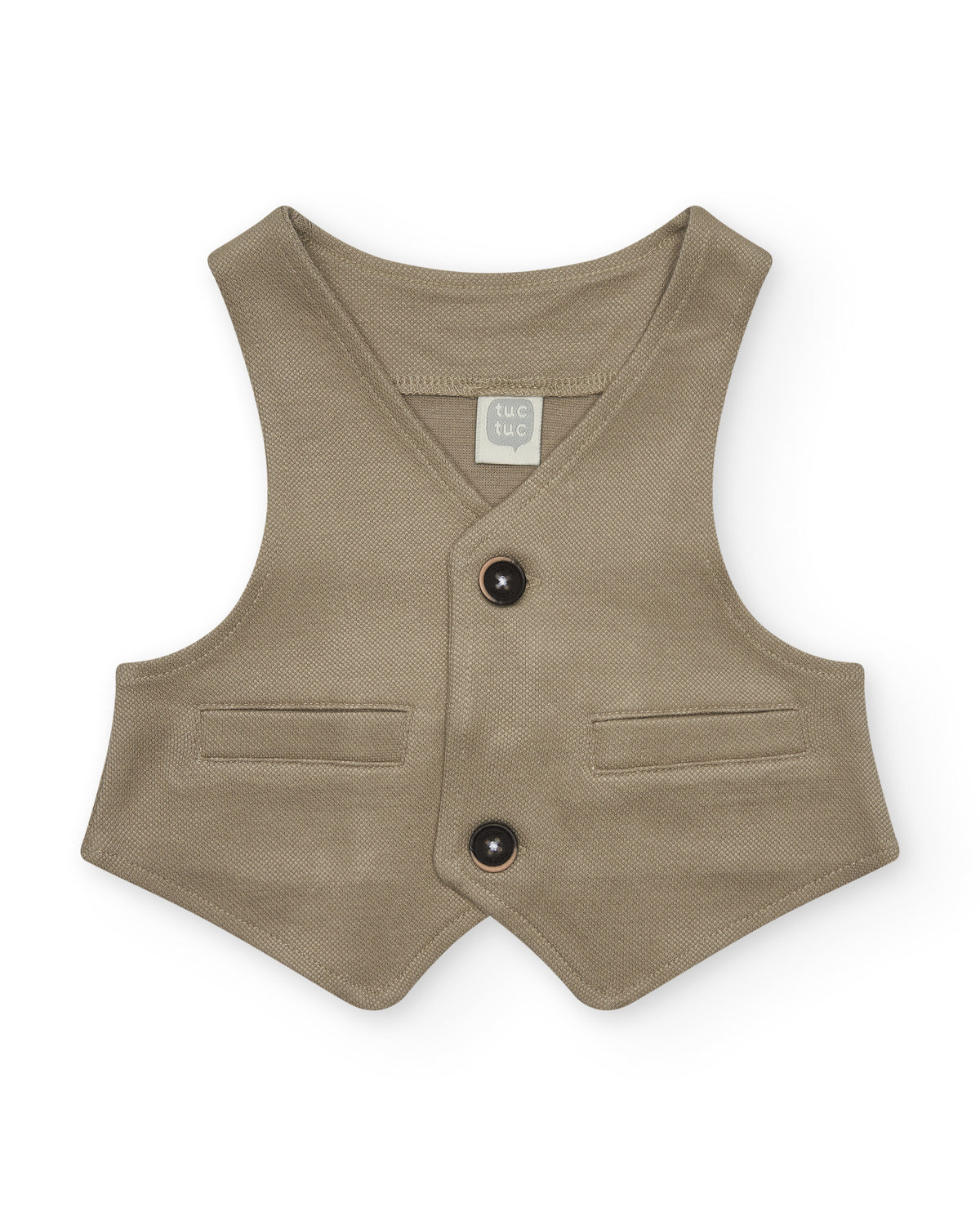 Chaleco beige para niño con botones y bolsillos decorativos
