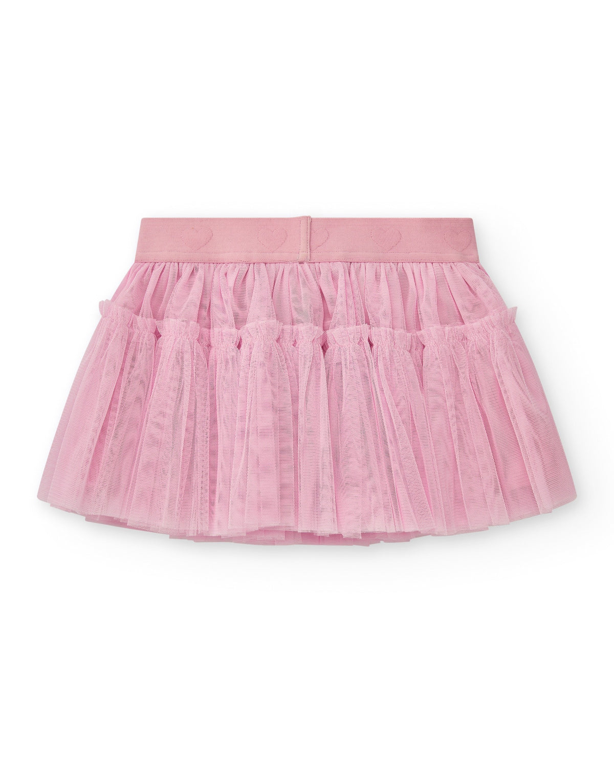 Falda rosa de tul para niña con cintura de corazones