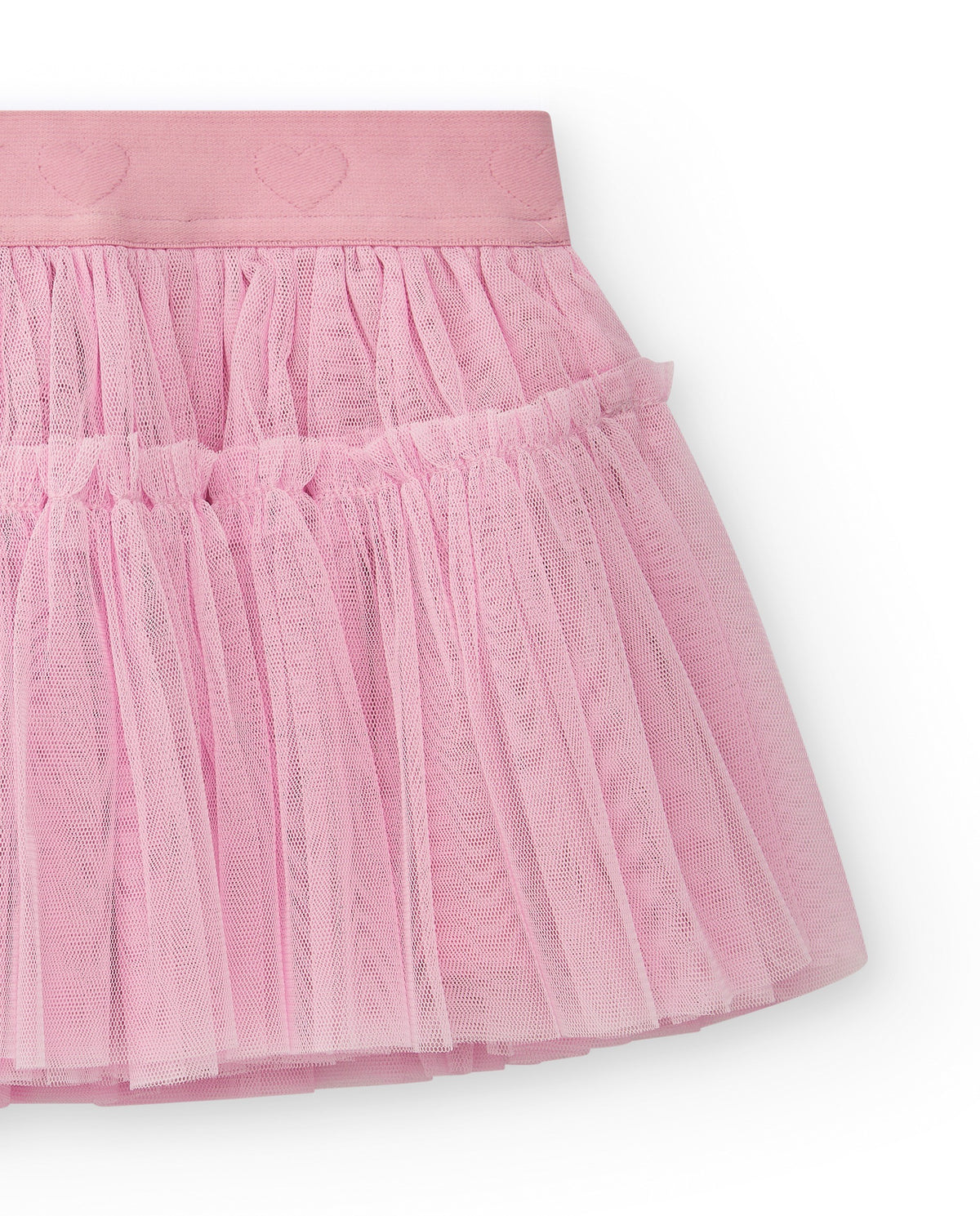 Falda rosa de tul para niña con cintura de corazones