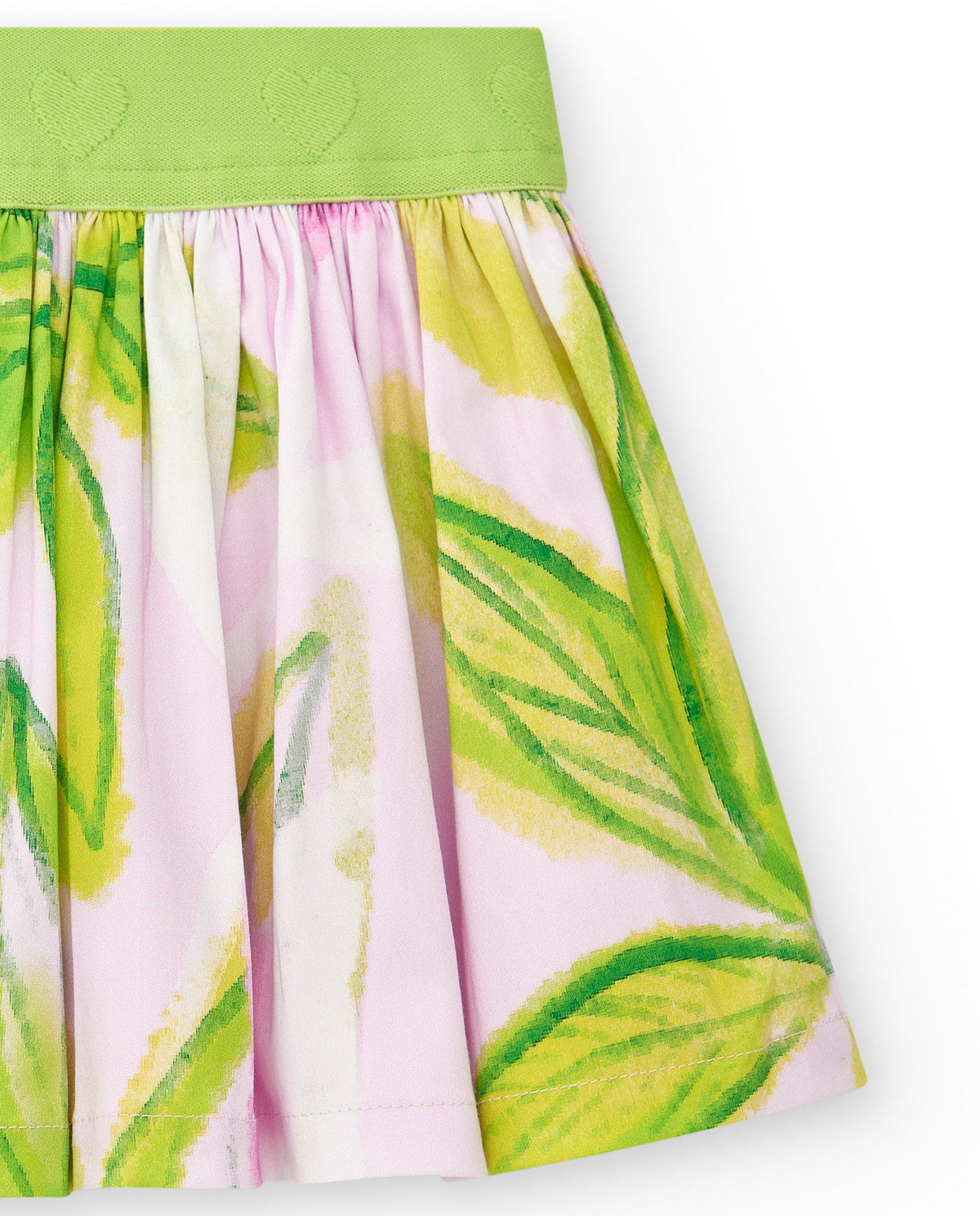 Falda blanca para niña con hojas verdes y rosas