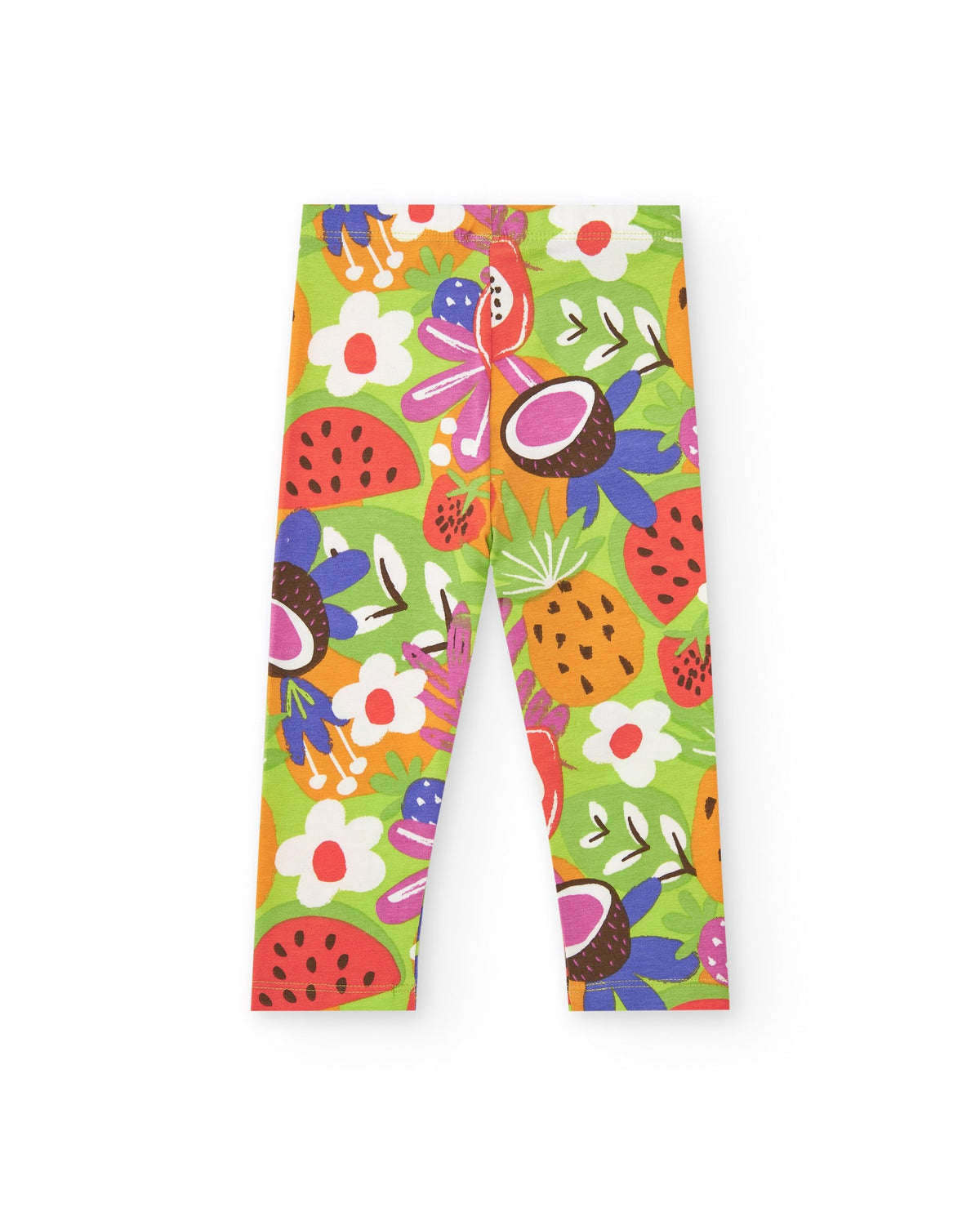 Leggings verdes para niña con estampado de frutas tropicales