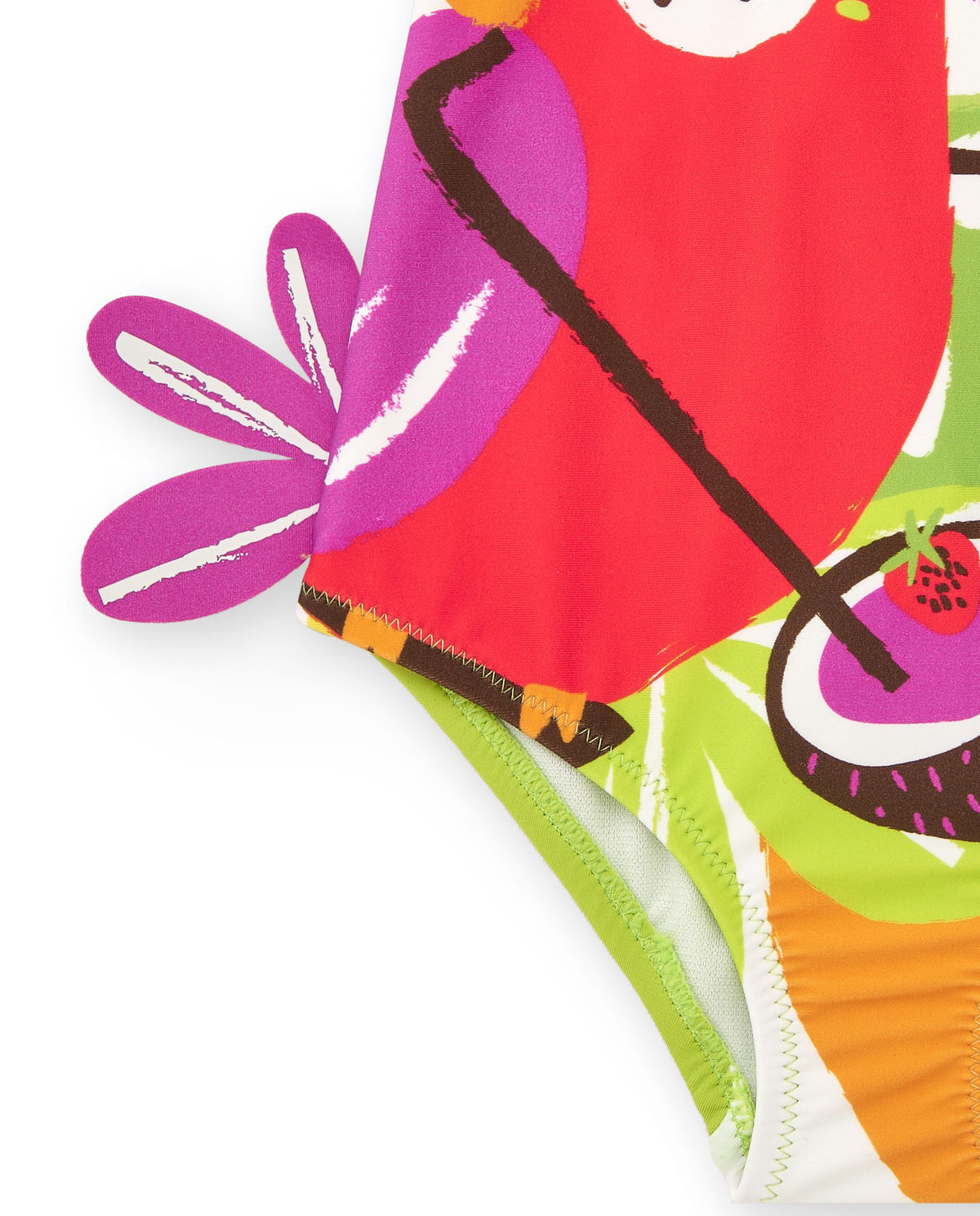 Bañador para niña con loro tropical y detalles florales