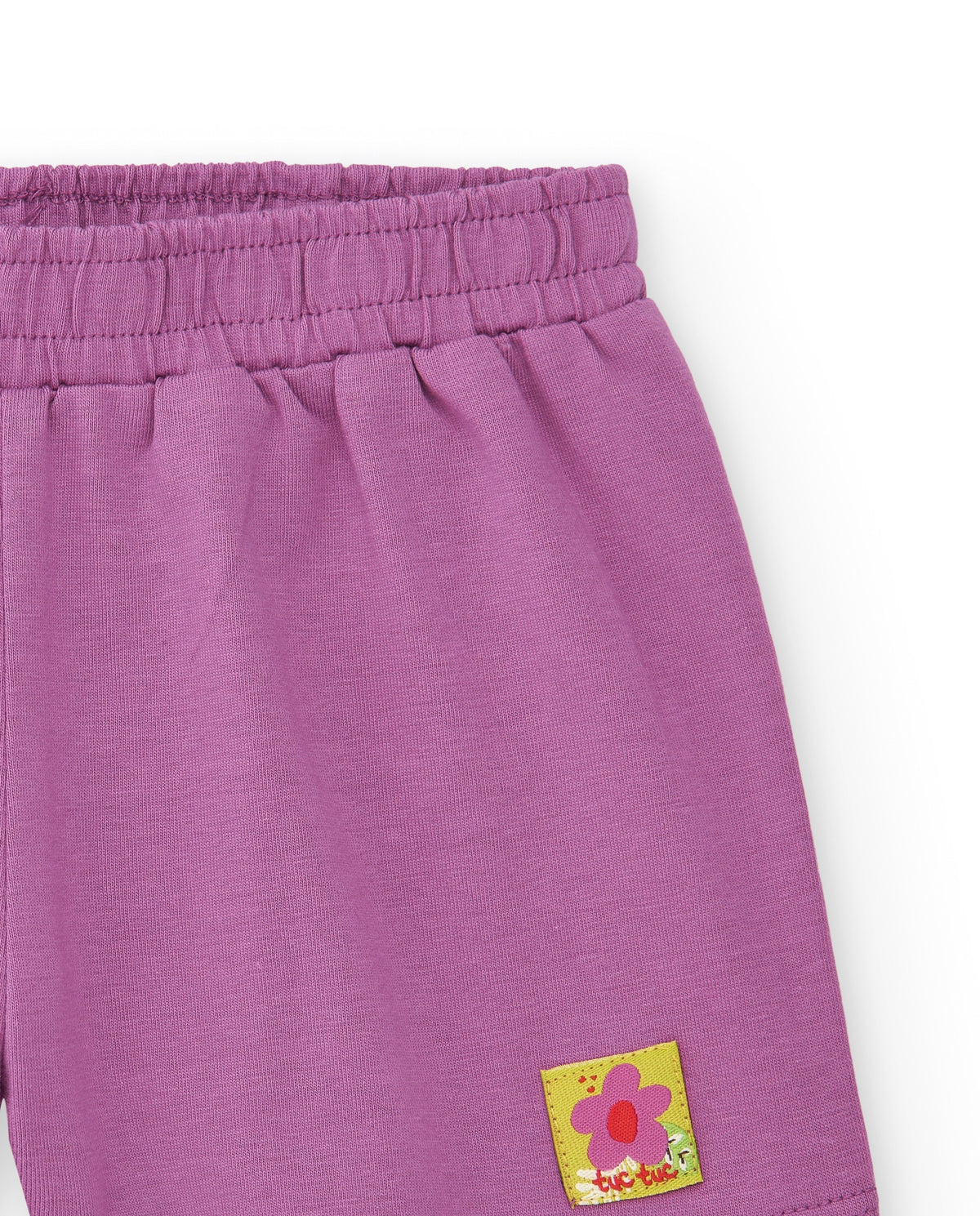 Pantalón corto lila para niña con cintura elástica y bordado
