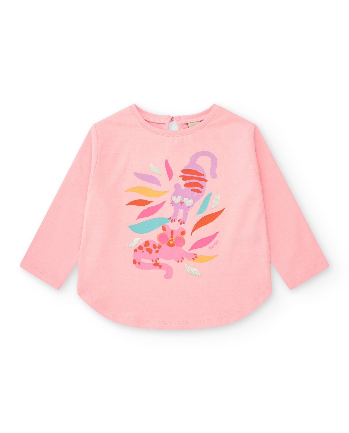 Camiseta rosa manga larga para niña con estampado de animales