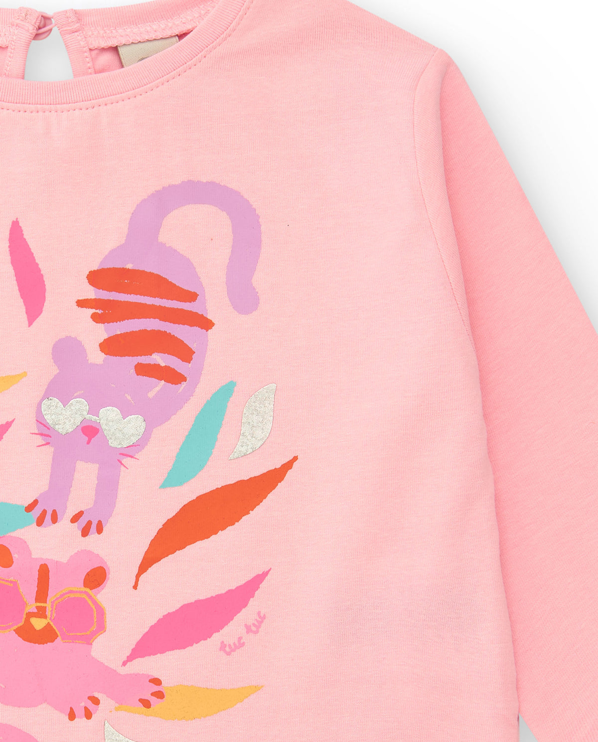 Camiseta rosa manga larga para niña con estampado de animales
