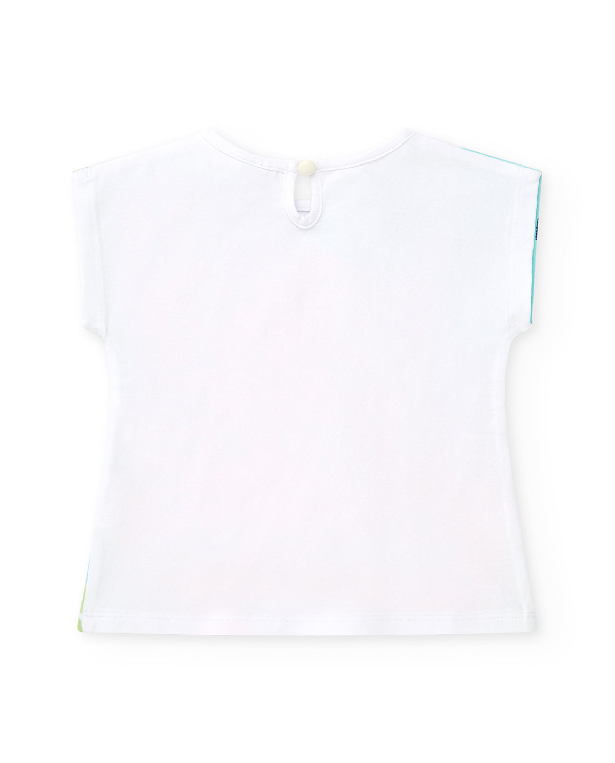 Camiseta blanca para niña con estampado tropical y cierre