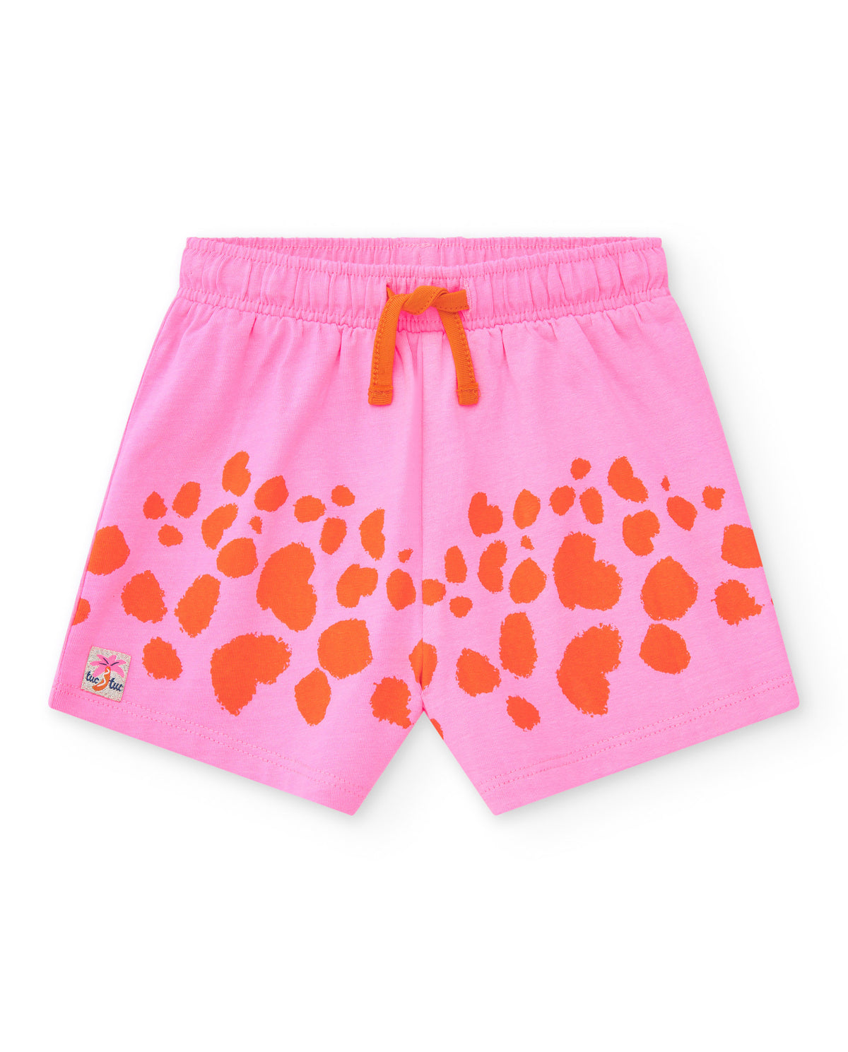 Conjunto para niña con camiseta naranja de animal y short rosa