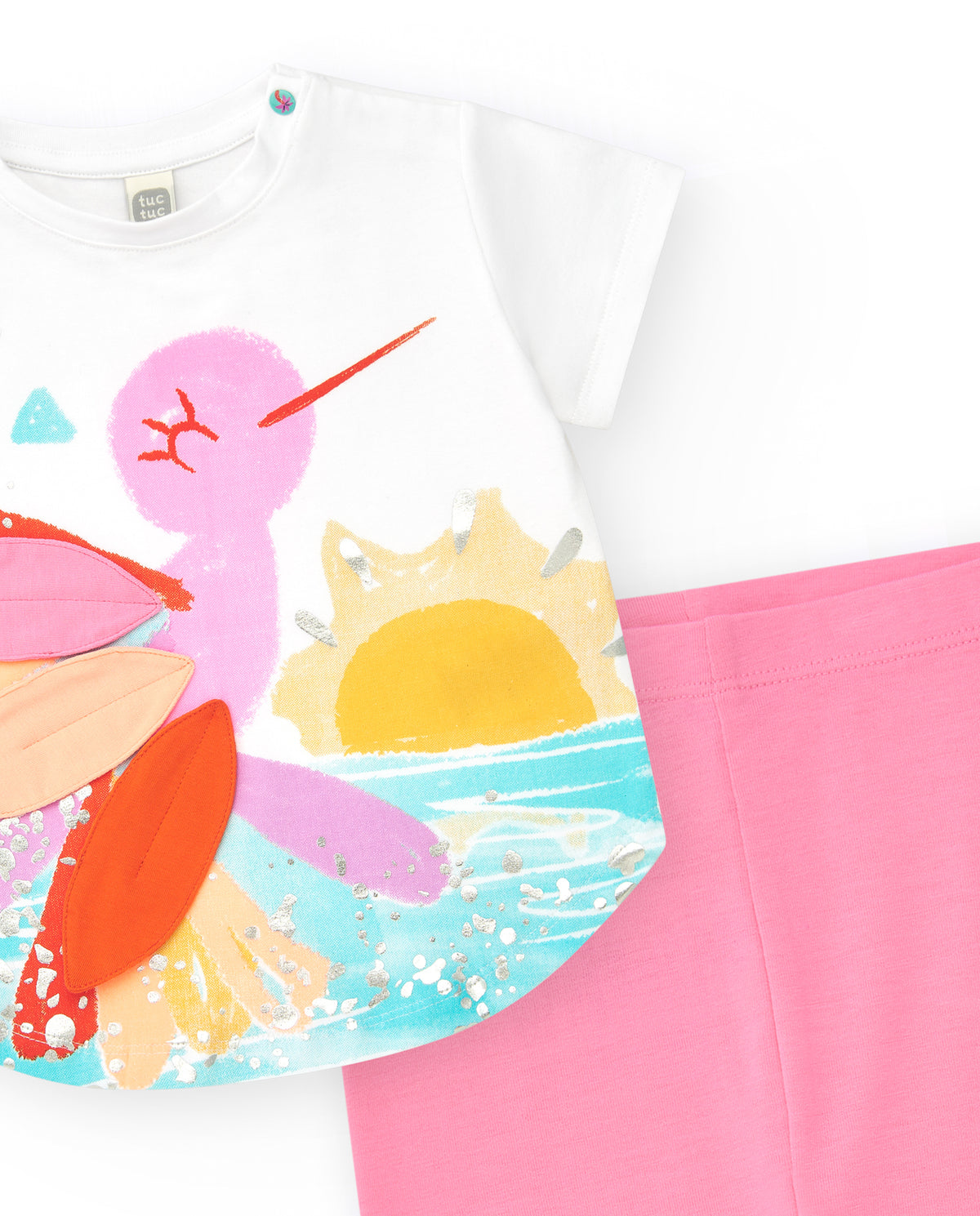 Conjunto para niña con camiseta blanca de colibrí y leggings