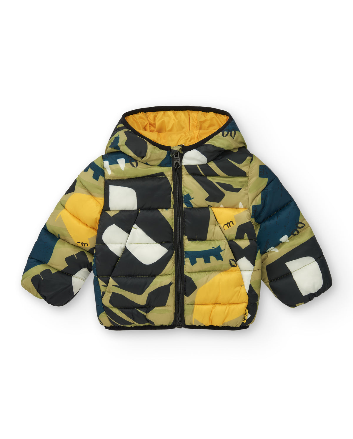 Chaqueta acolchada verde para niño con estampado de dinosaurios