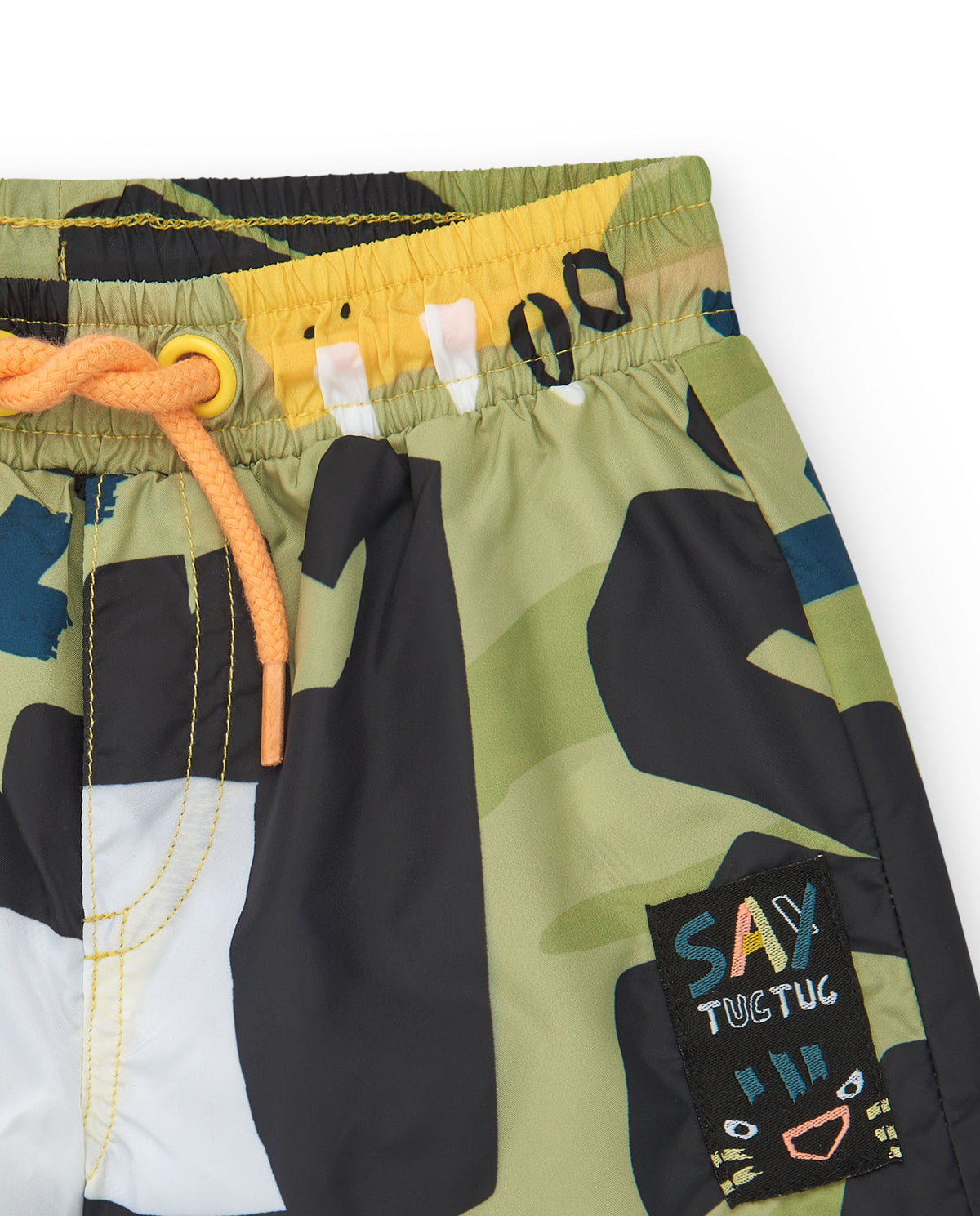 Bermuda de baño para niño con estampado en verde, negro y