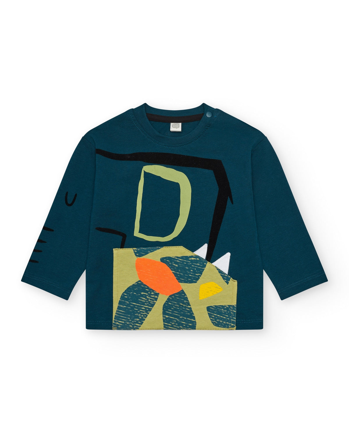 Camiseta verde manga larga para niño con estampado animal y