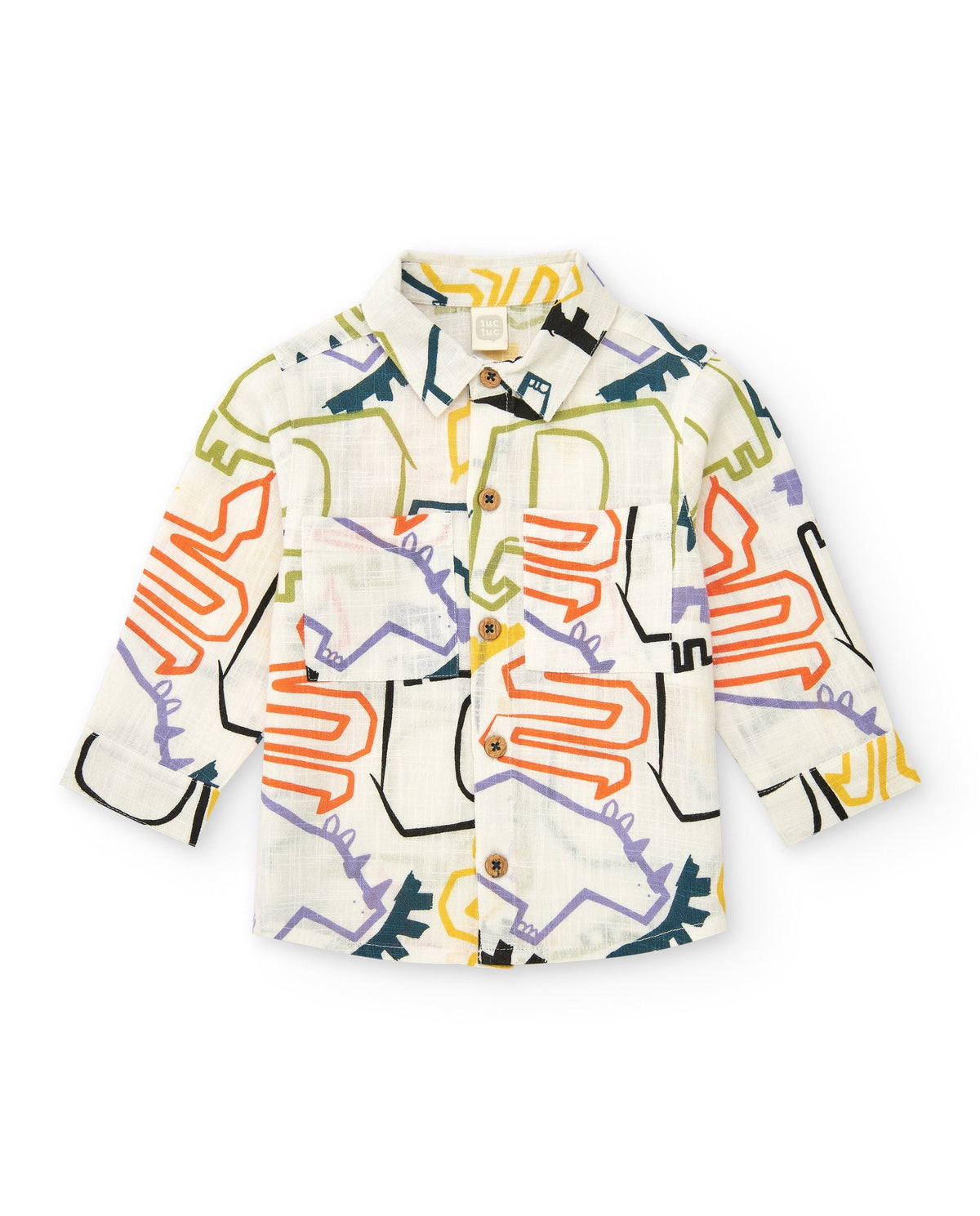 Camisa blanca para niño con estampado multicolor de dinosaurios