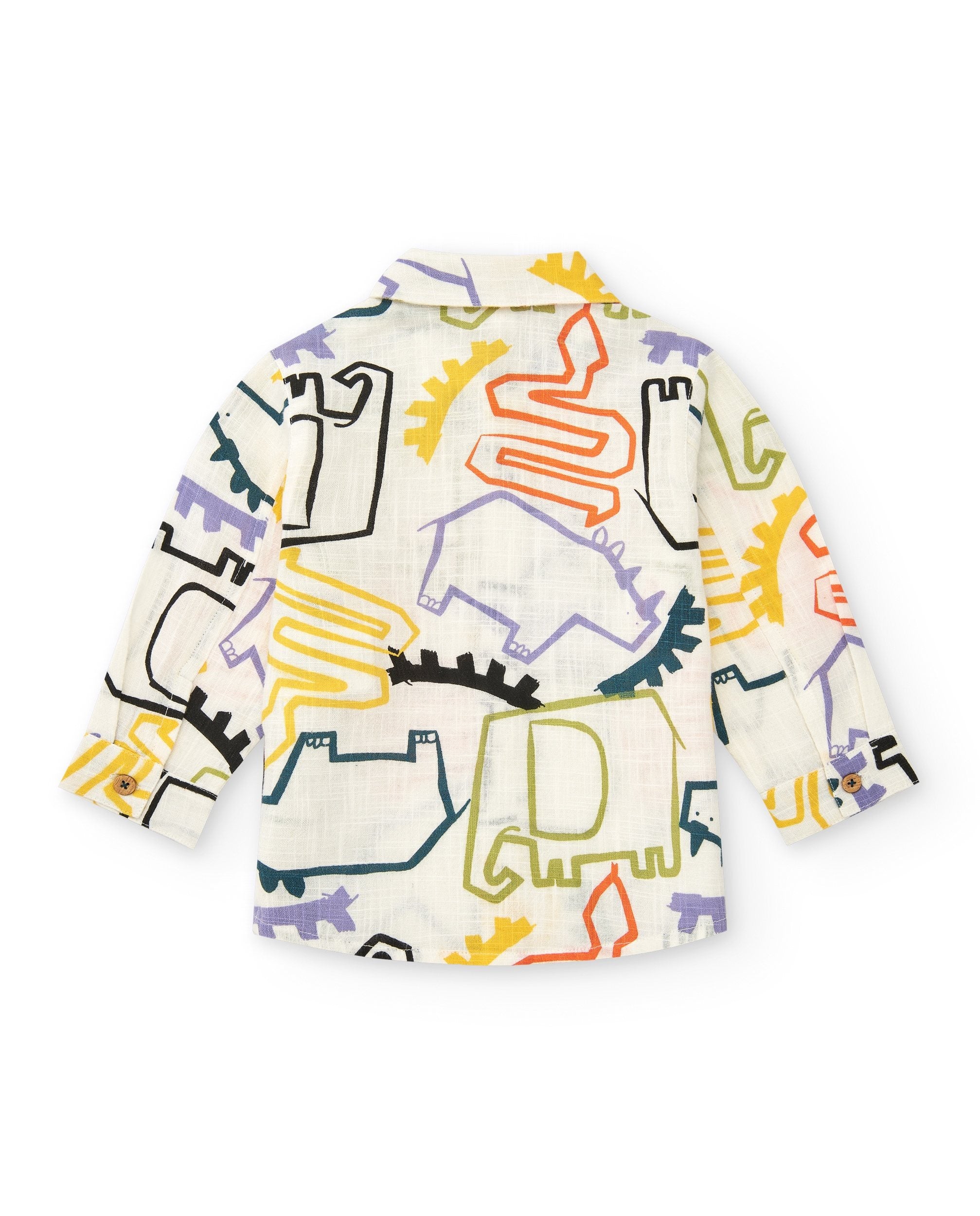 Camisa blanca para niño con estampado multicolor de dinosaurios