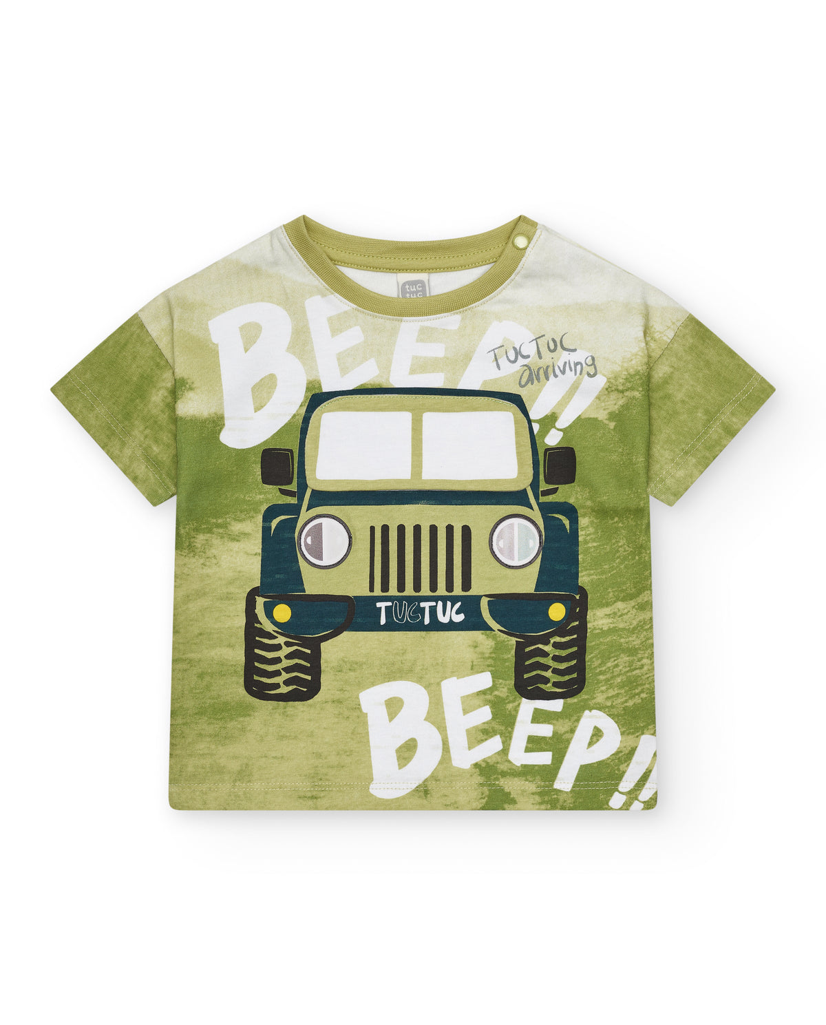 Camiseta verde para niño con estampado de jeep