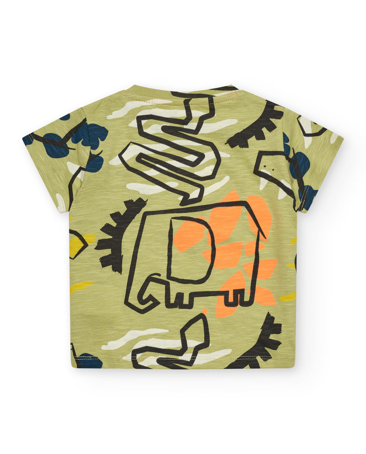 Camiseta verde para niño con estampado de animales y detalles