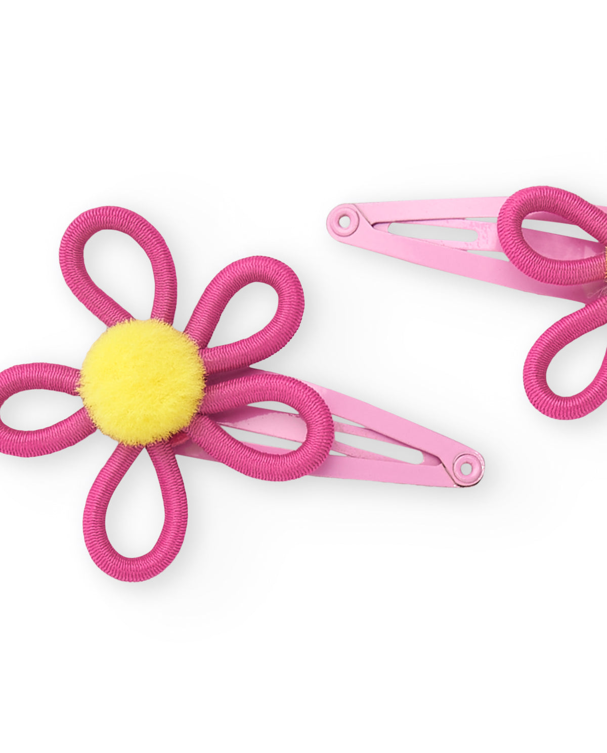 Clips para niña con diseño de flores en tonos fucsia y amarillo