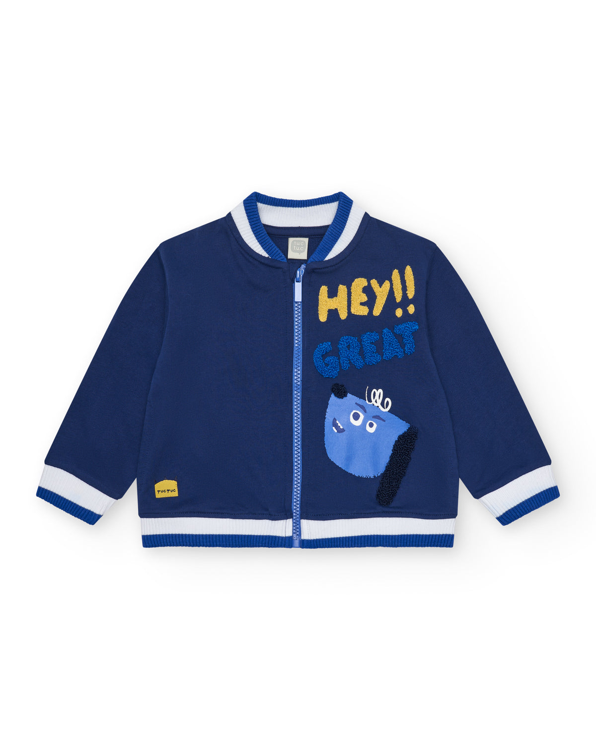 Chaqueta de felpa para niño en azul con detalles en blanco y