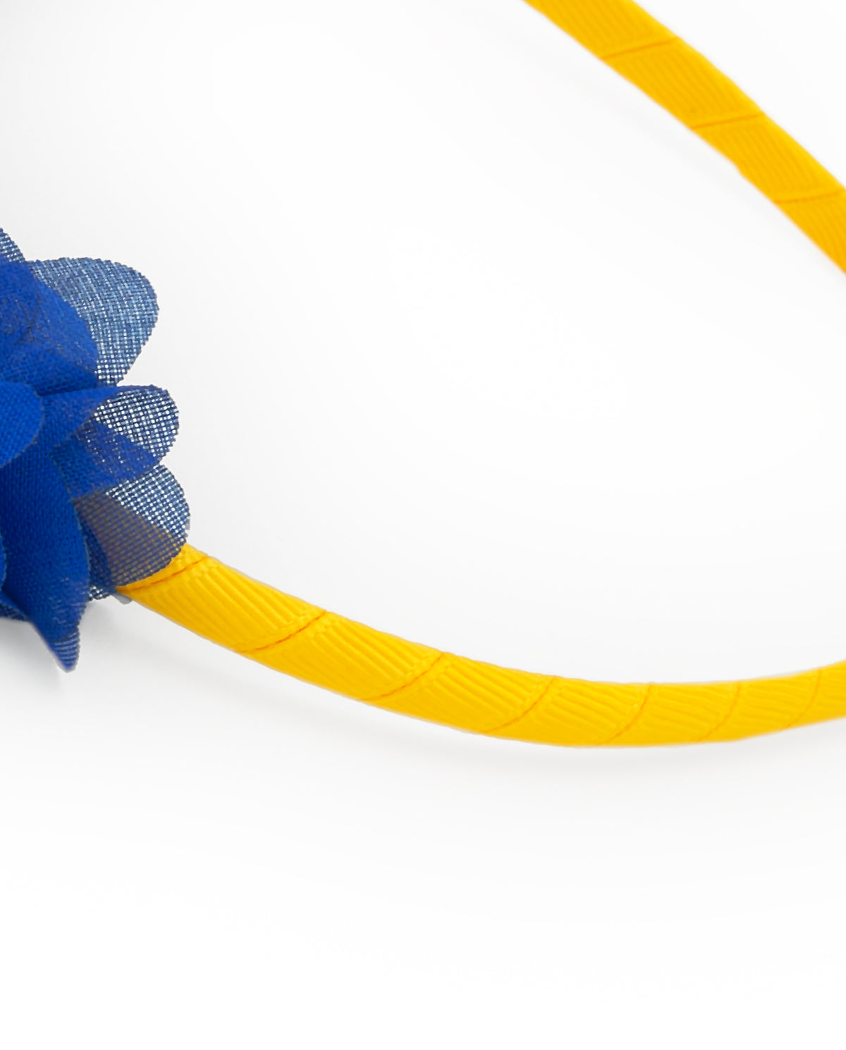 Diadema rígida para niña en amarillo con flores azules y blancas
