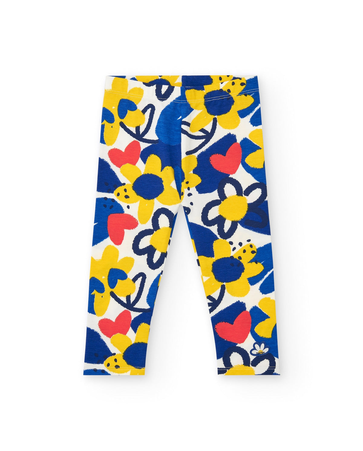 Leggings para niña en azul con flores y cintura elástica