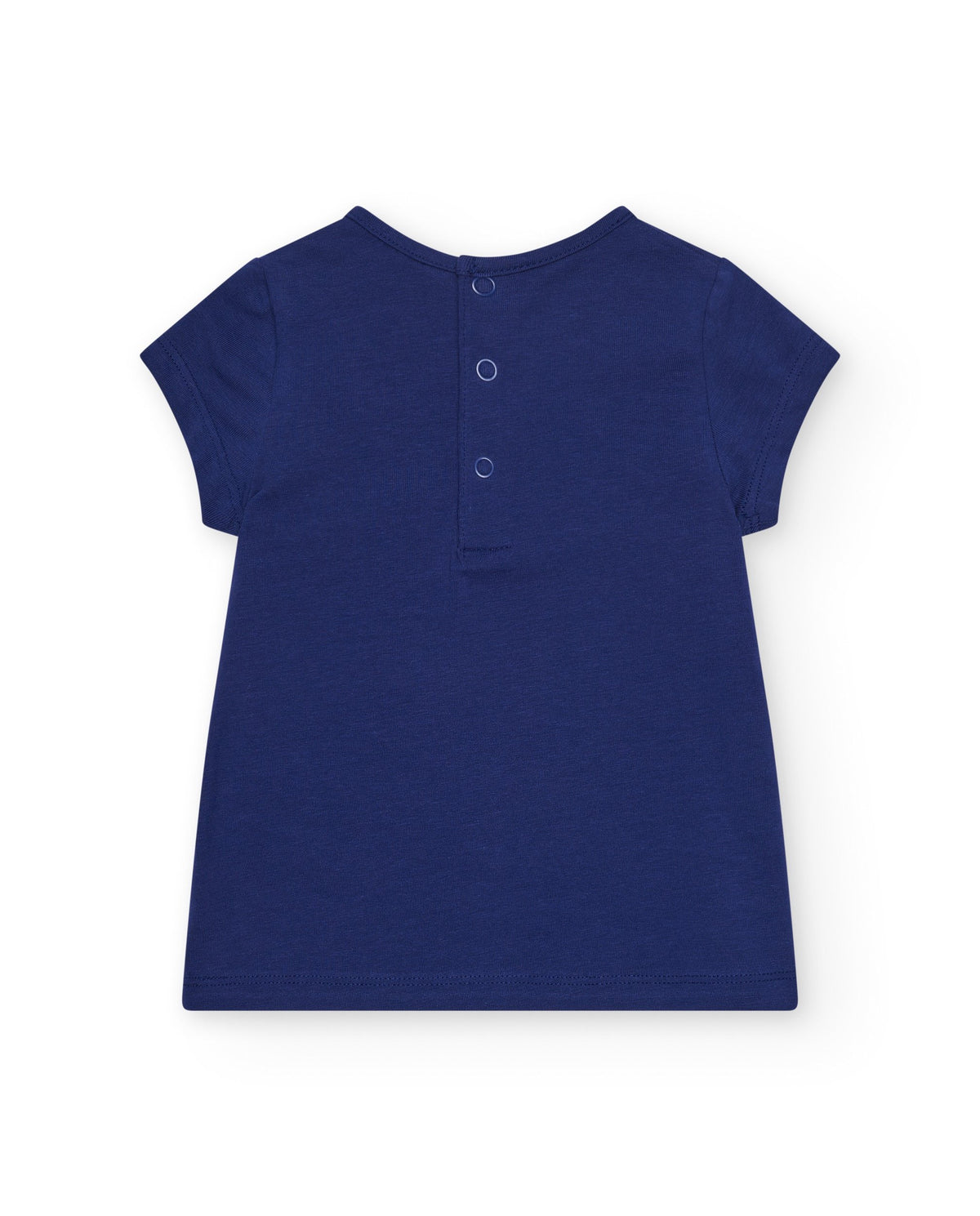 Camiseta para niña en azul con flores y botones traseros