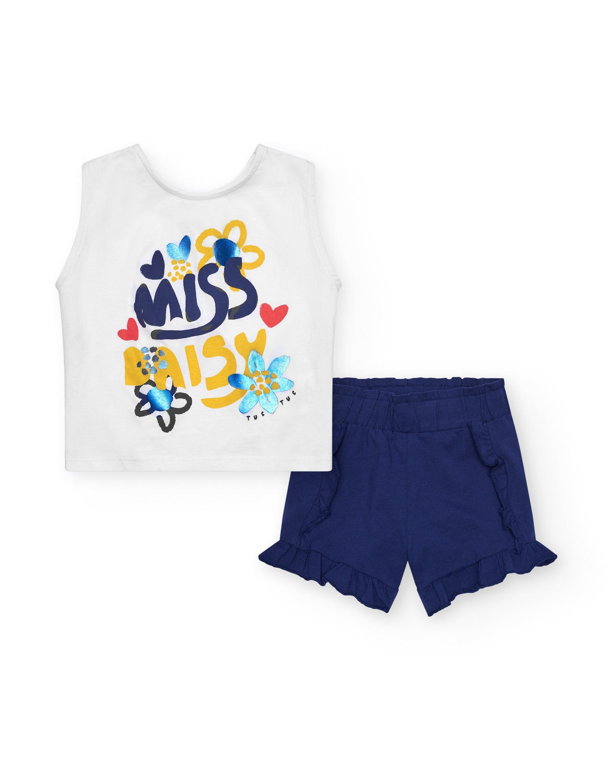 Conjunto para niña con camiseta floral y short azul