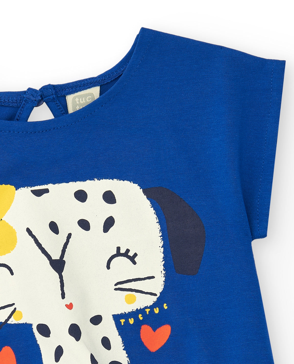 Camiseta para niña en azul con lazo lateral y botón trasero