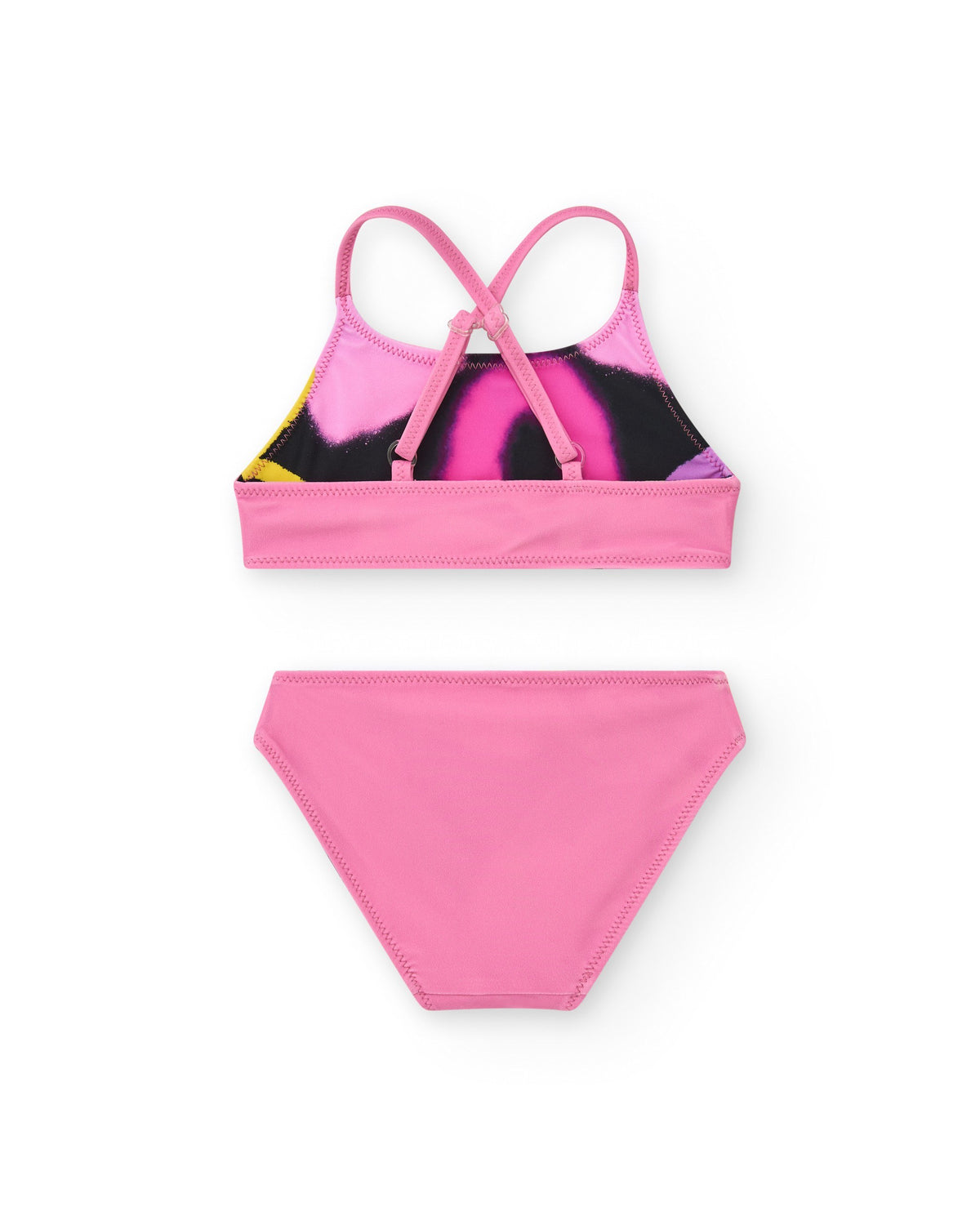 Bikini para niña en rosa con arcoíris y tirantes cruzados