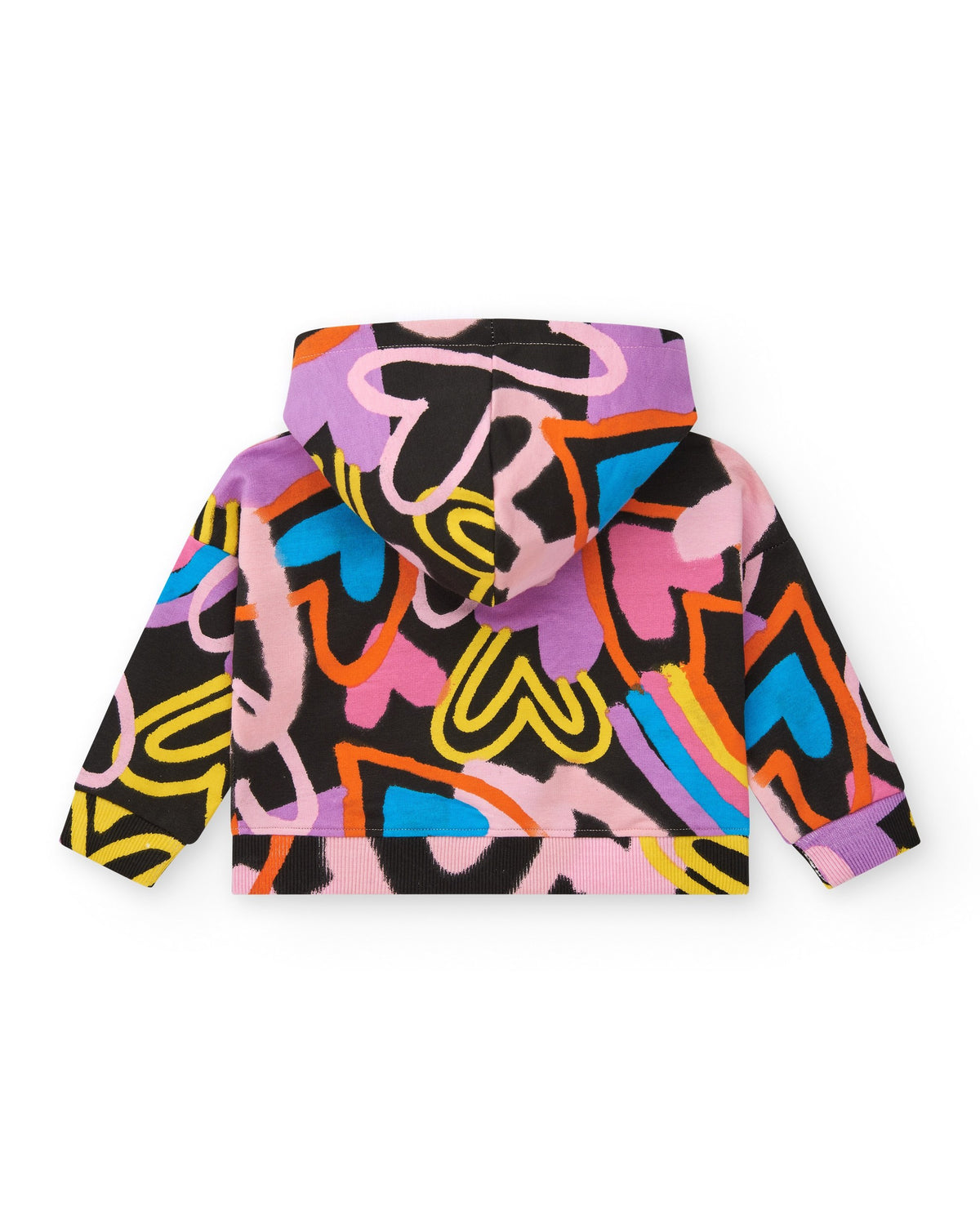 Chaqueta para niña en negro con estampado multicolor y cierre