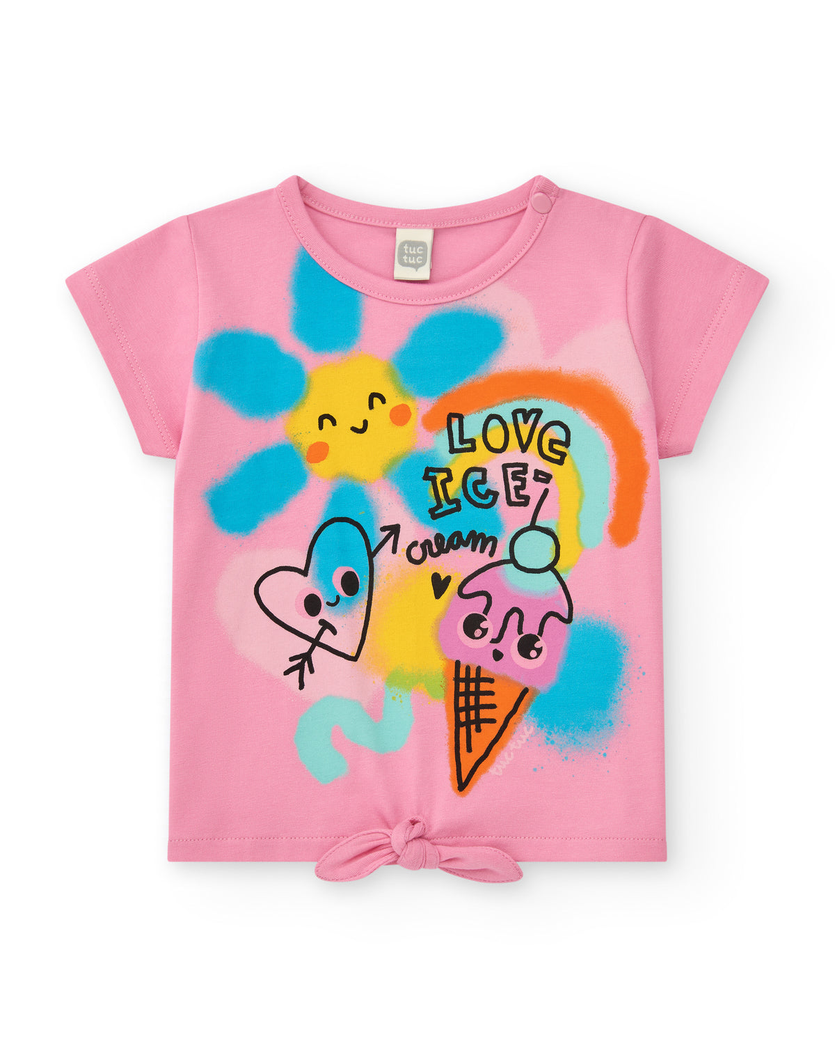 Camiseta para niña en rosa con helado, corazones y nudo