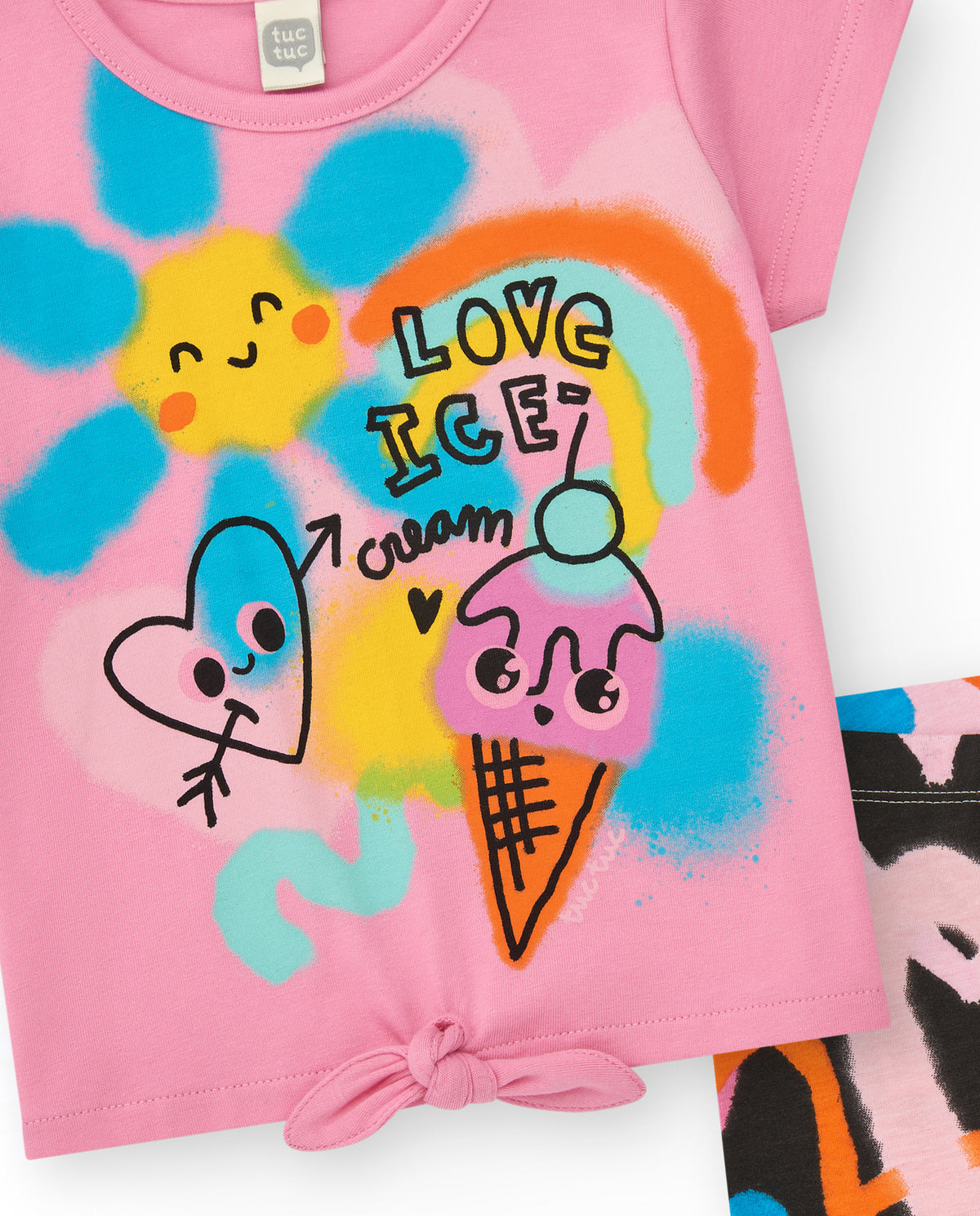 Conjunto para niña con camiseta rosa de helado y leggings