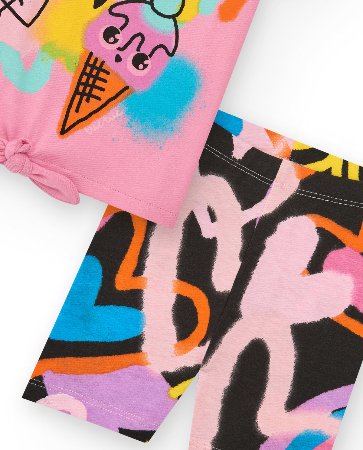 Conjunto para niña con camiseta rosa de helado y leggings