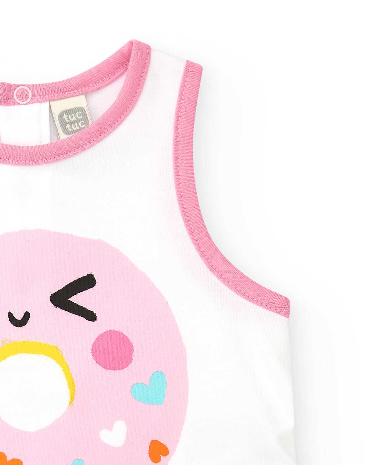 Camiseta sin mangas para niña en blanco con ribetes rosa y